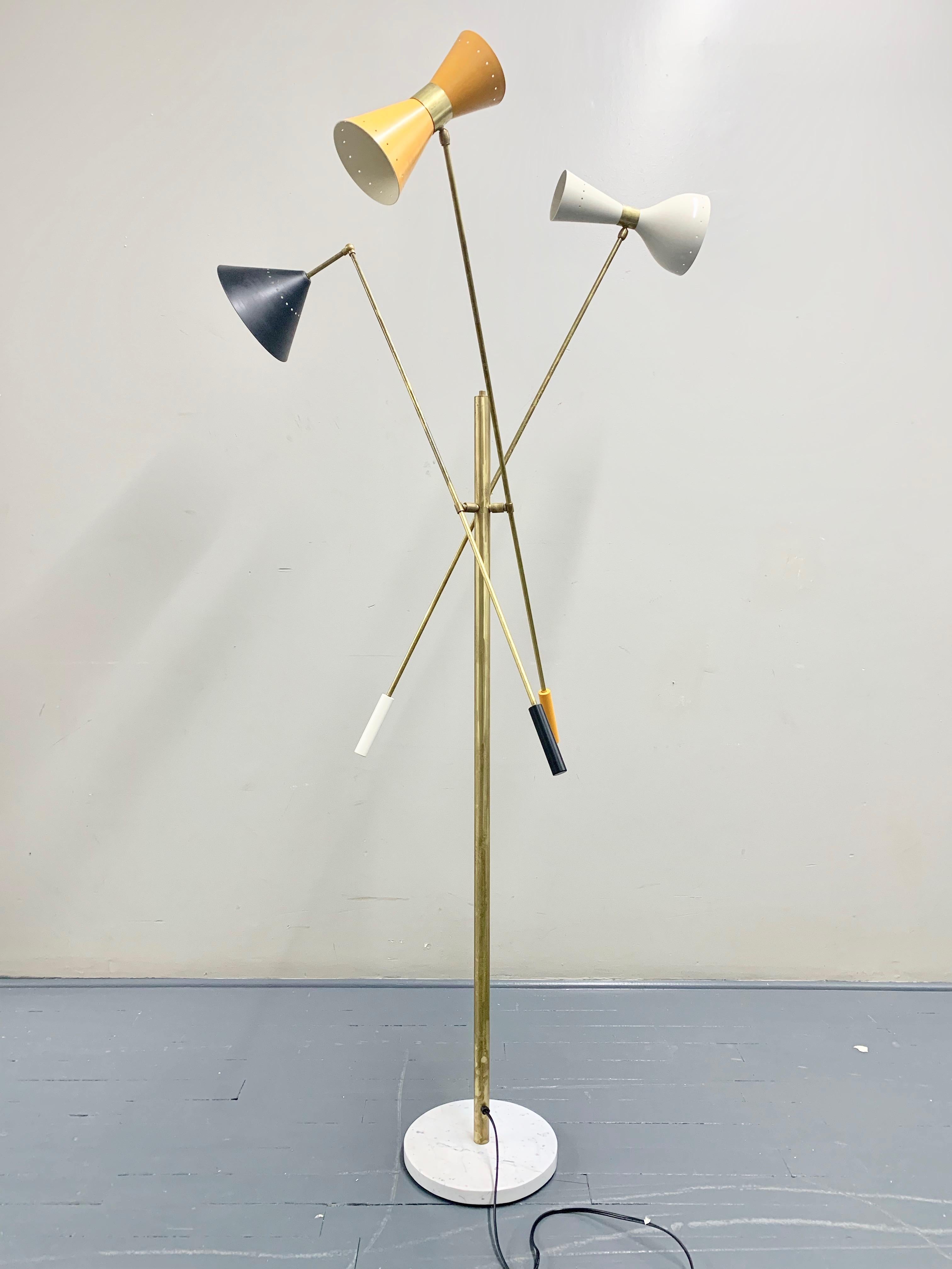 Aluminum Italian Brass and Marble Base Floor Lamp Vintage Style For Sale