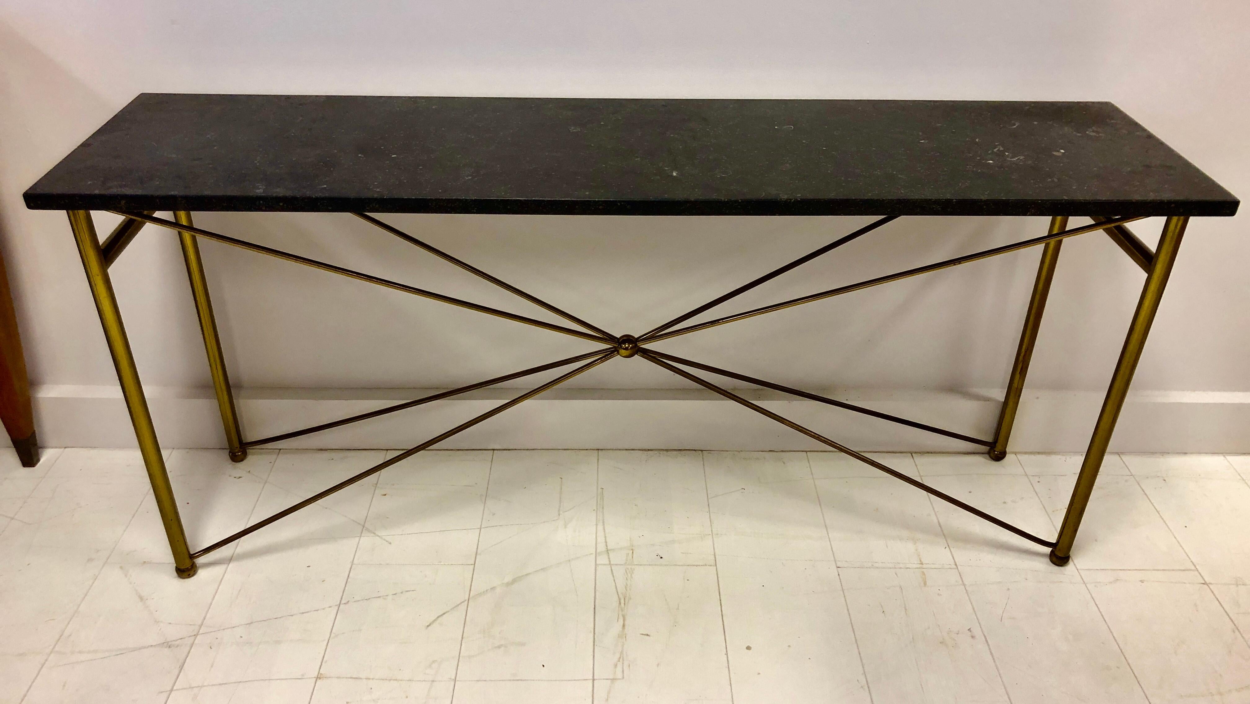 Belgian Black Marble Italian Brass and Marble Console