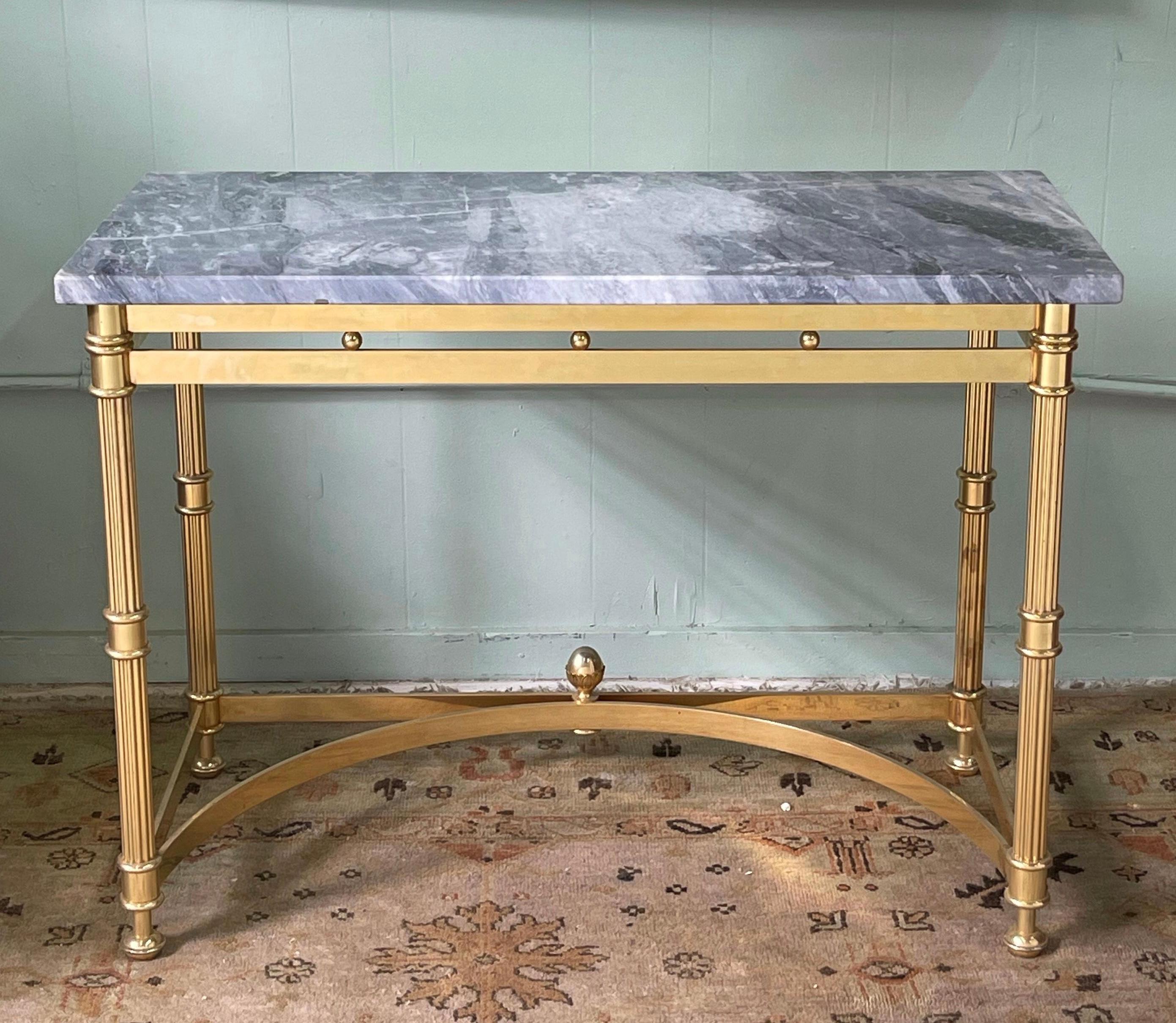 Neoclassical Italian Brass and Marble Console Table For Sale