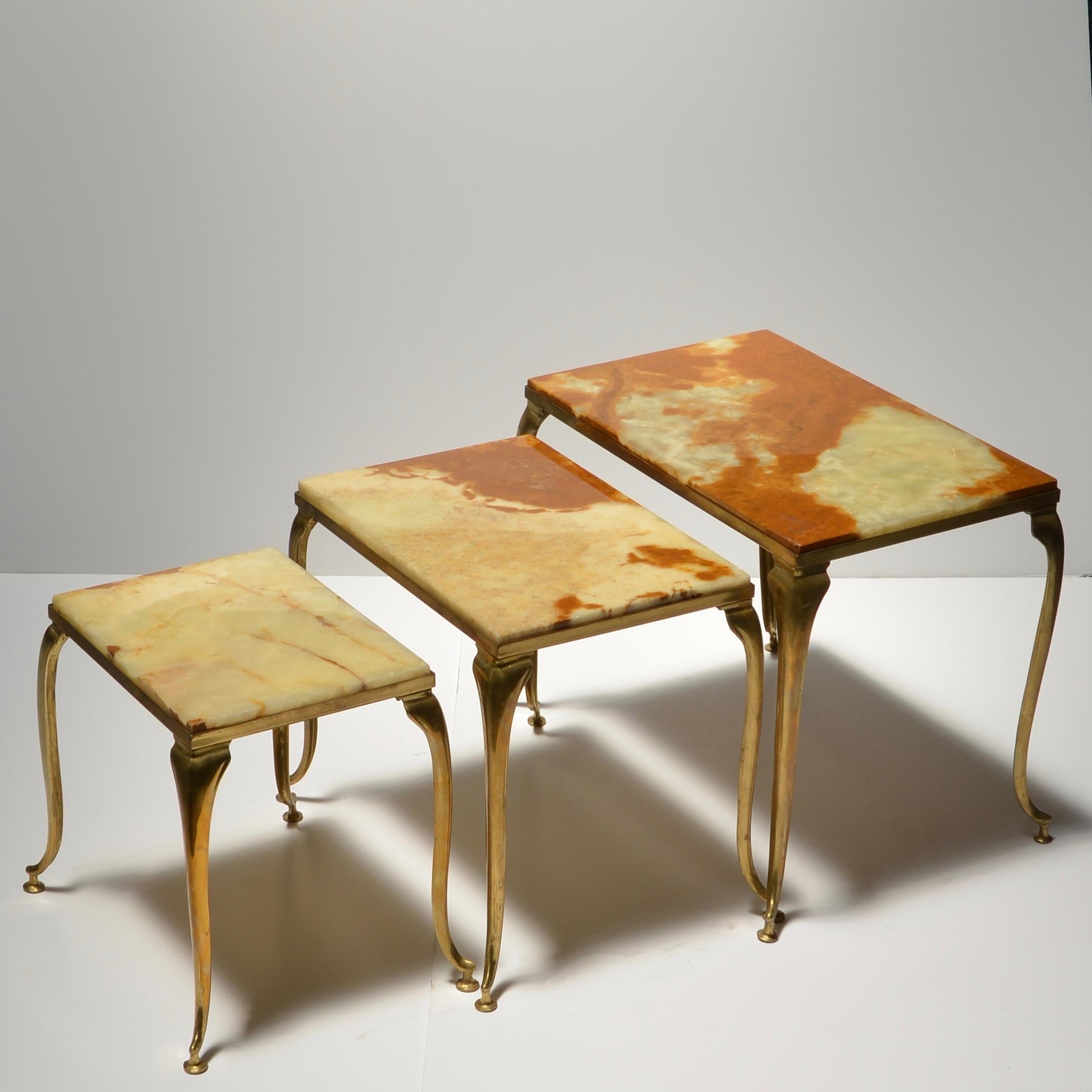 Vintage Italian brass and marble nesting tables.