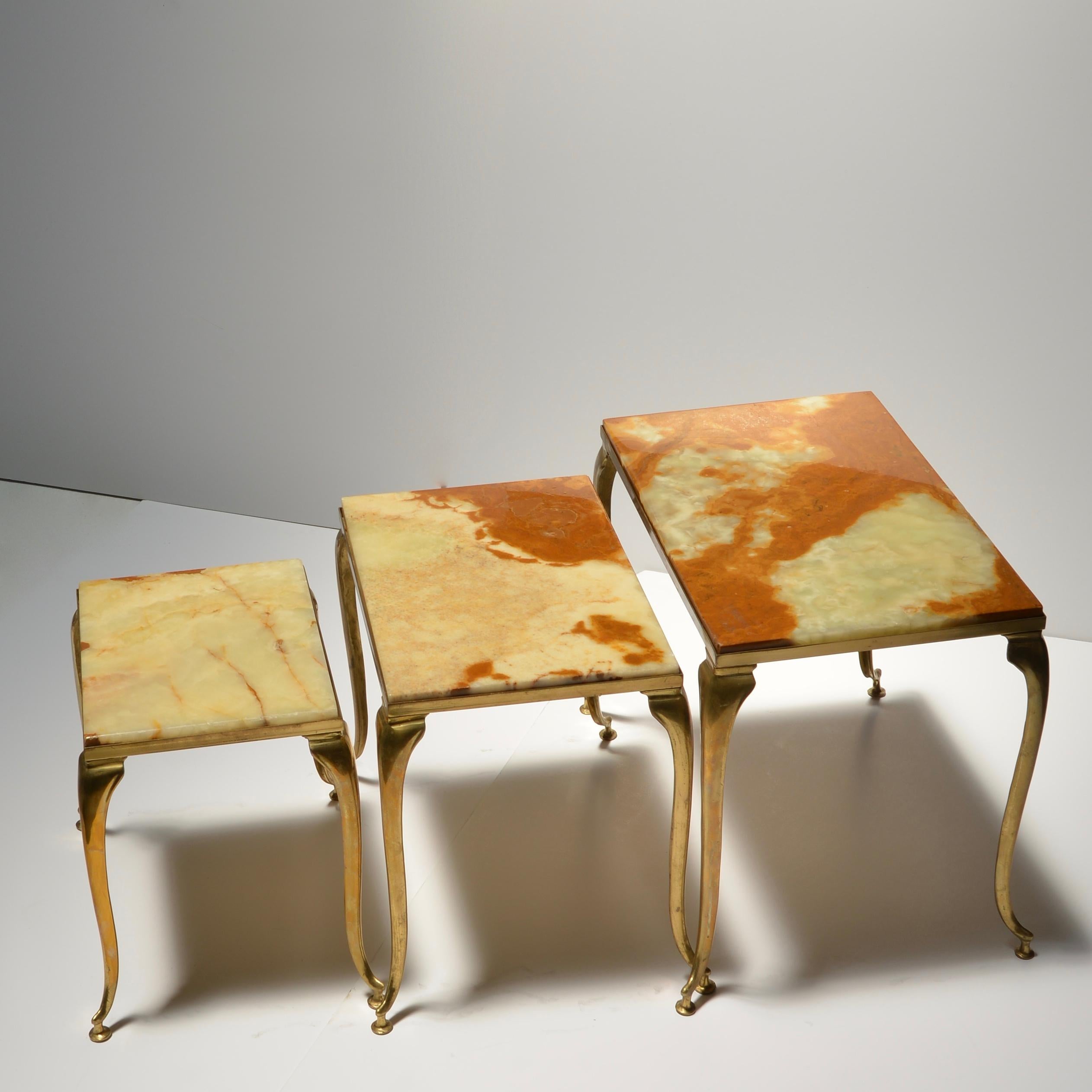 Italian Brass and Marble Nesting Tables In Good Condition In Los Angeles, CA