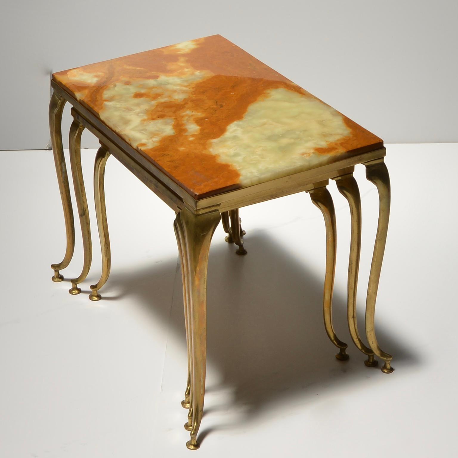 Mid-20th Century Italian Brass and Marble Nesting Tables