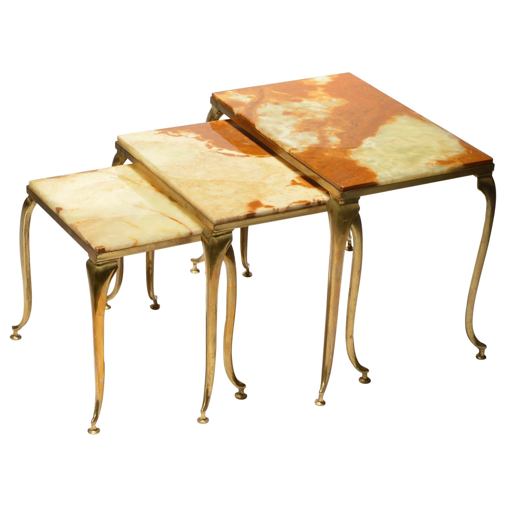 Italian Brass and Marble Nesting Tables