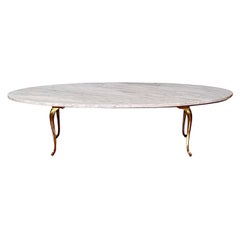 Italian Brass and Marble Oval Coffee Table