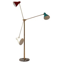 Italian Brass and Marble Three-Arm Floor Lamp Stilnovo Style