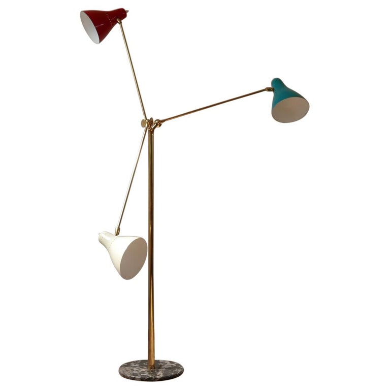 Italian Brass and Marble Three-Arm Floor Lamp Stilnovo Style at 1stDibs ...