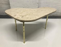 Italian Brass and Marble-Top Boomerang Shaped Coffee Table