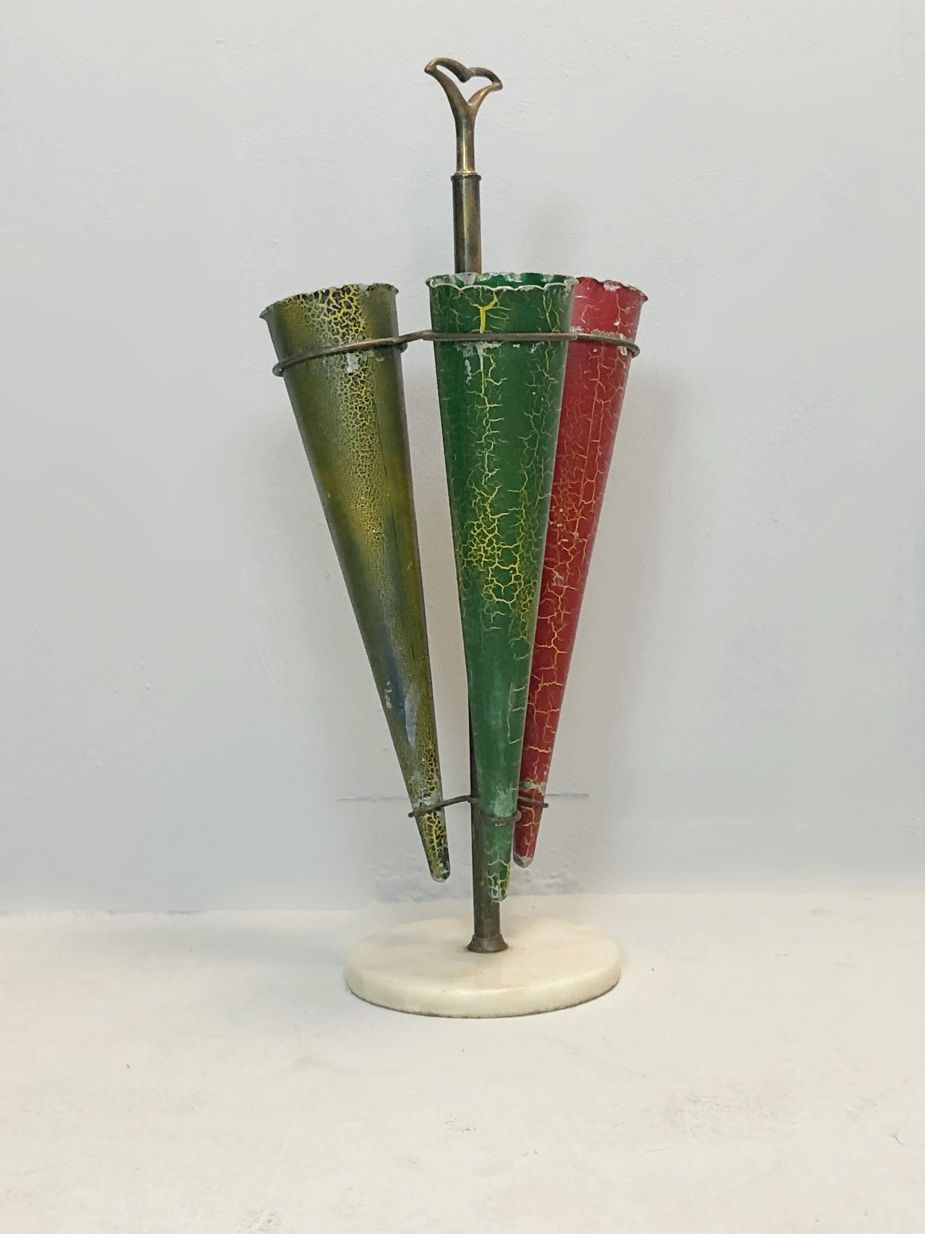 Italian Brass and Marble Umbrella Stand, 1950s 5