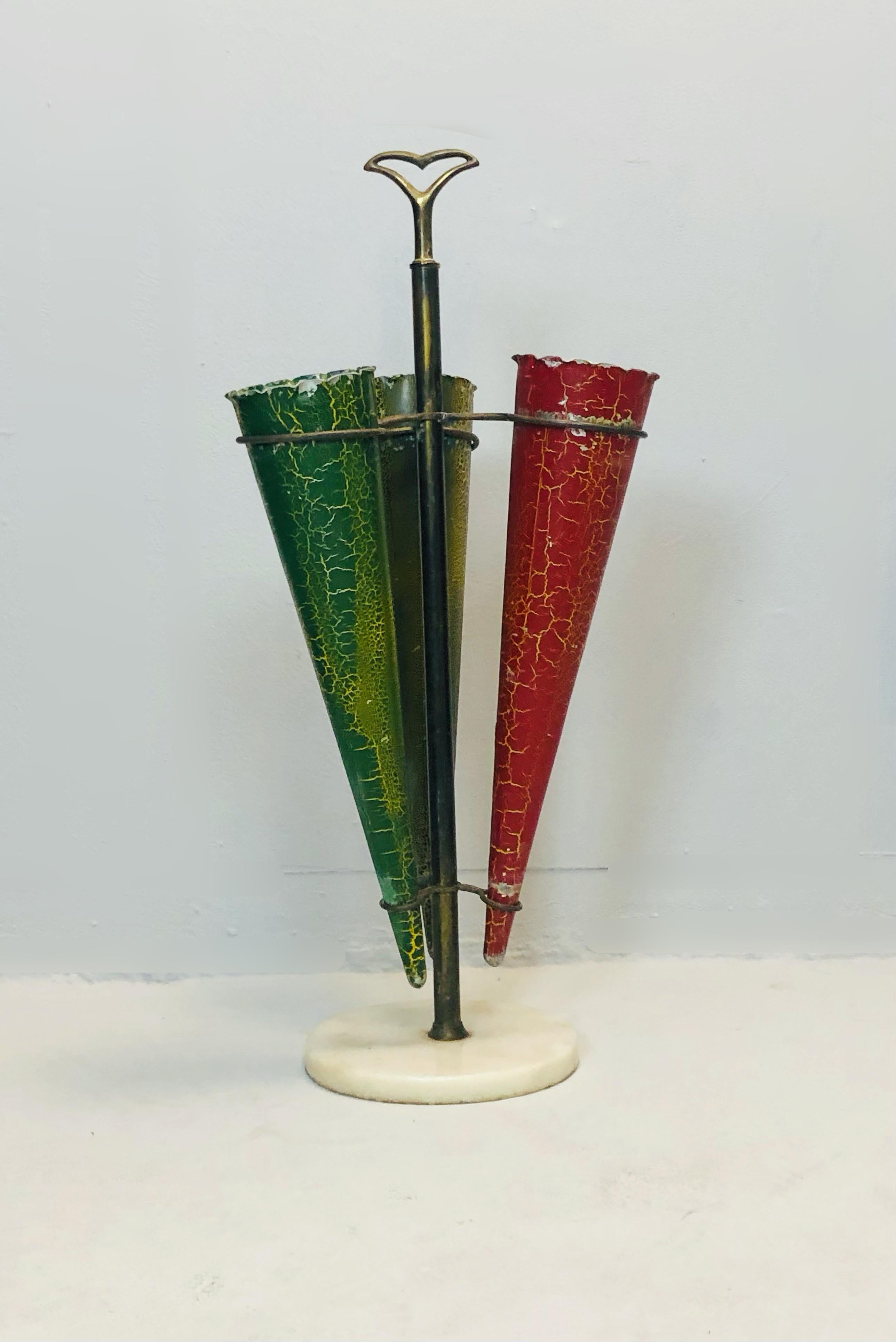 Italian brass and marble umbrella stand, 1950s.