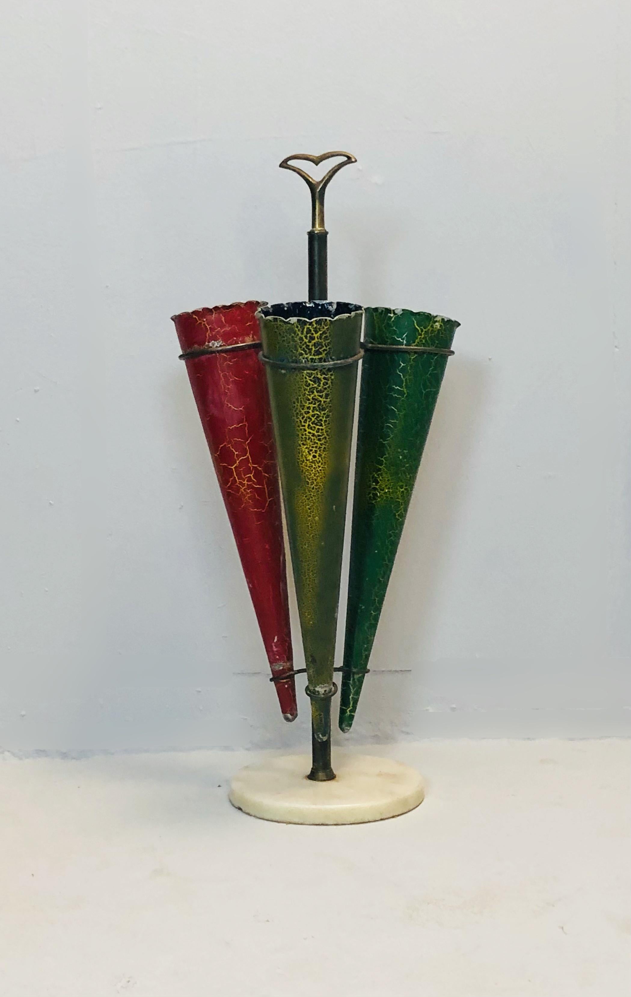 Mid-Century Modern Italian Brass and Marble Umbrella Stand, 1950s