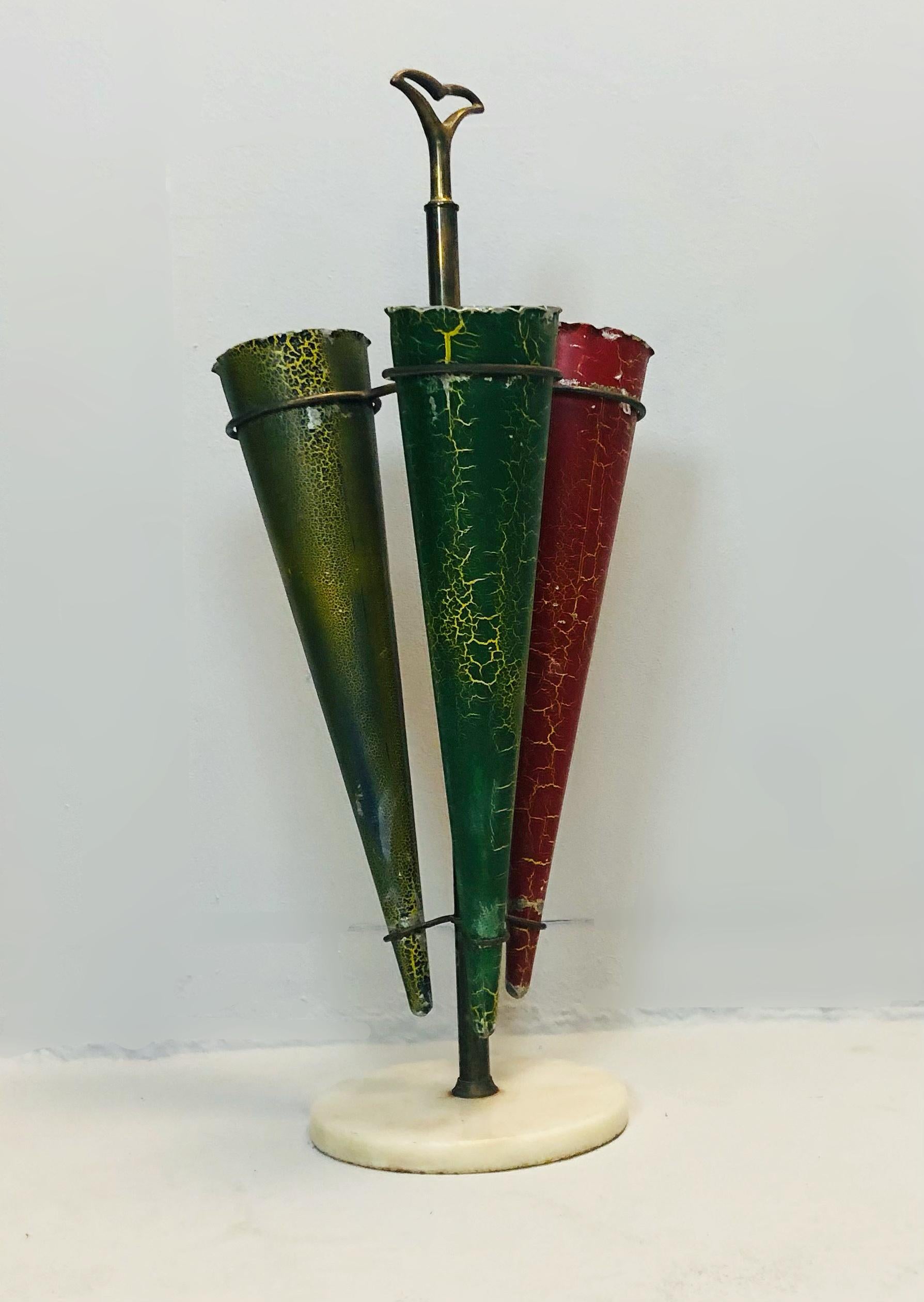 Italian Brass and Marble Umbrella Stand, 1950s 4