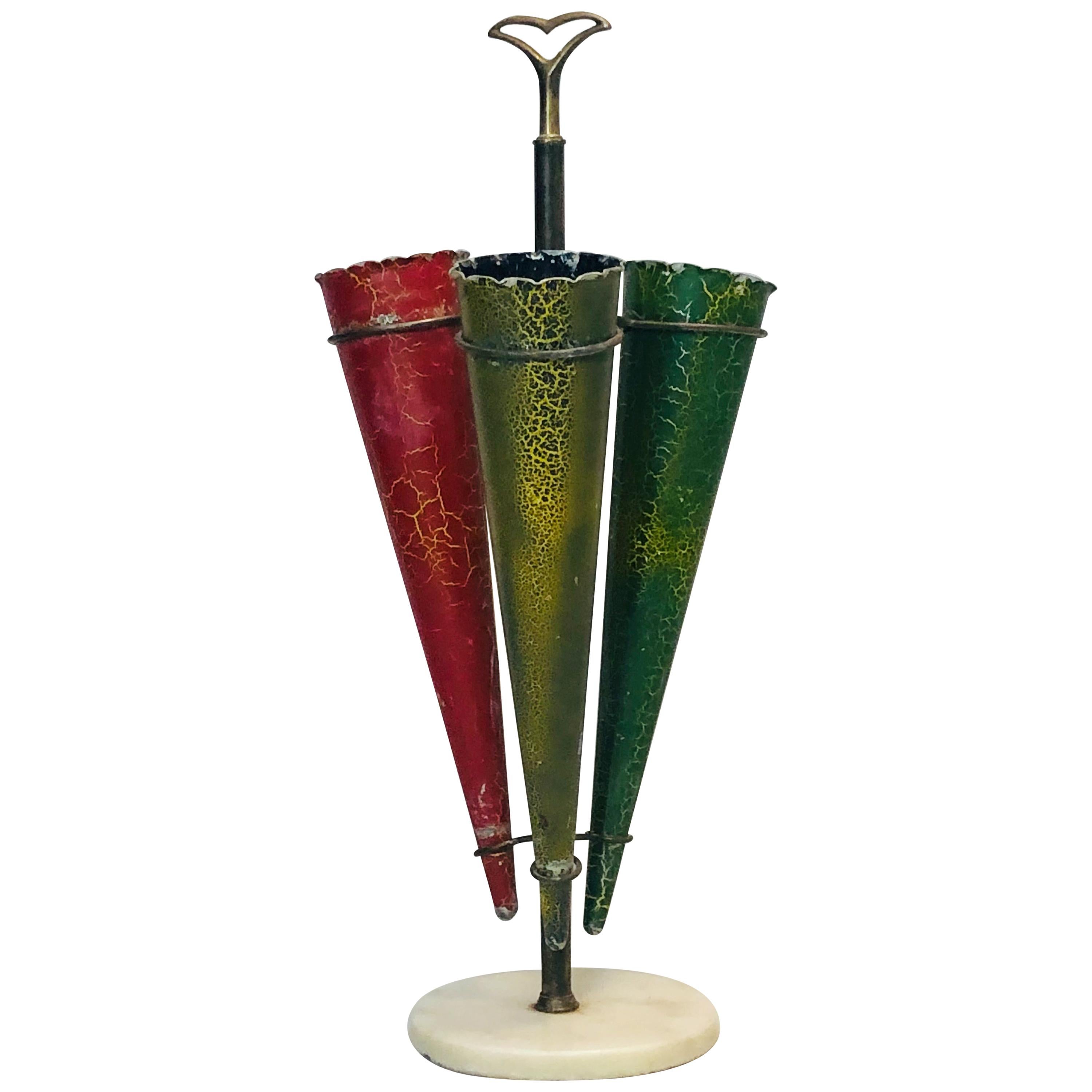 Italian Brass and Marble Umbrella Stand, 1950s