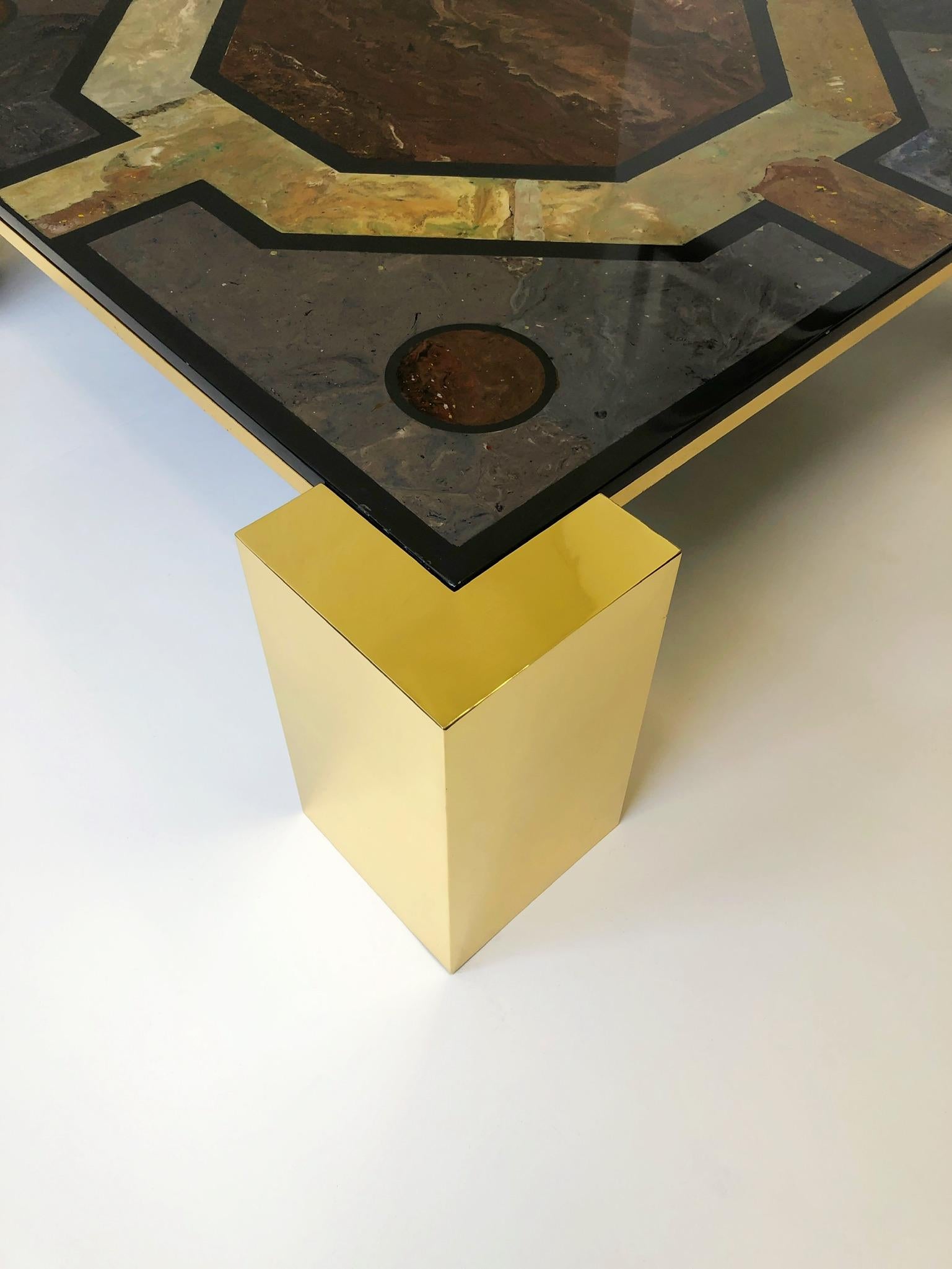 Slate Italian Brass and Marbleized Cocktail Table by Marcello Mioni