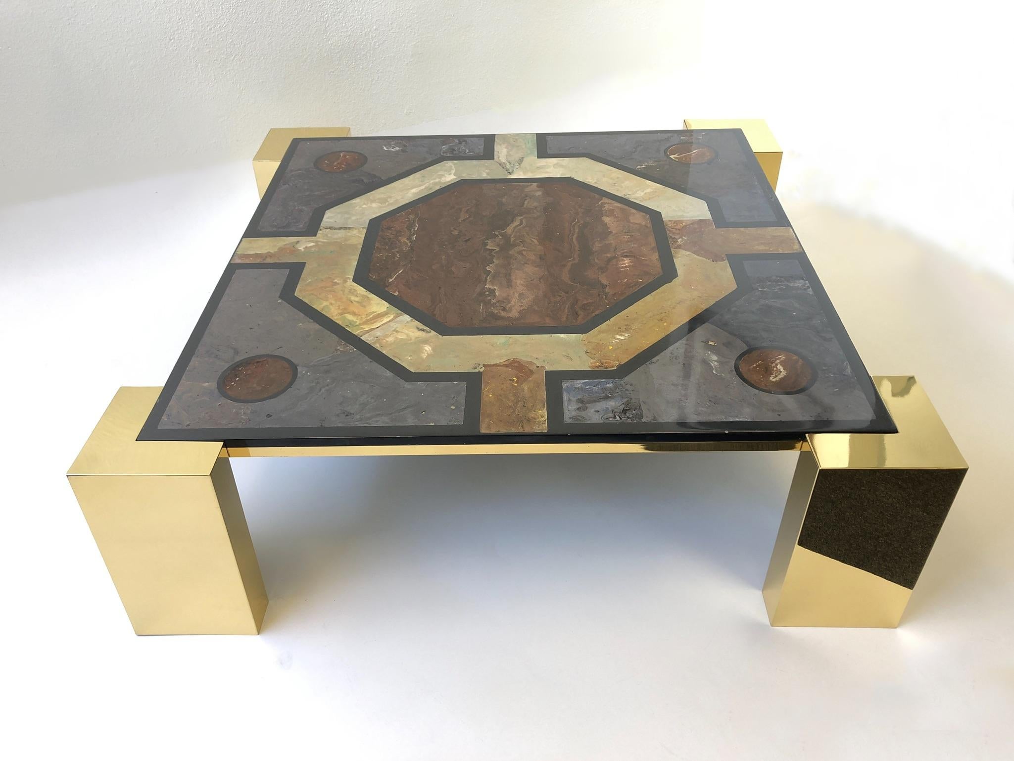 Italian Brass and Marbleized Cocktail Table by Marcello Mioni 2