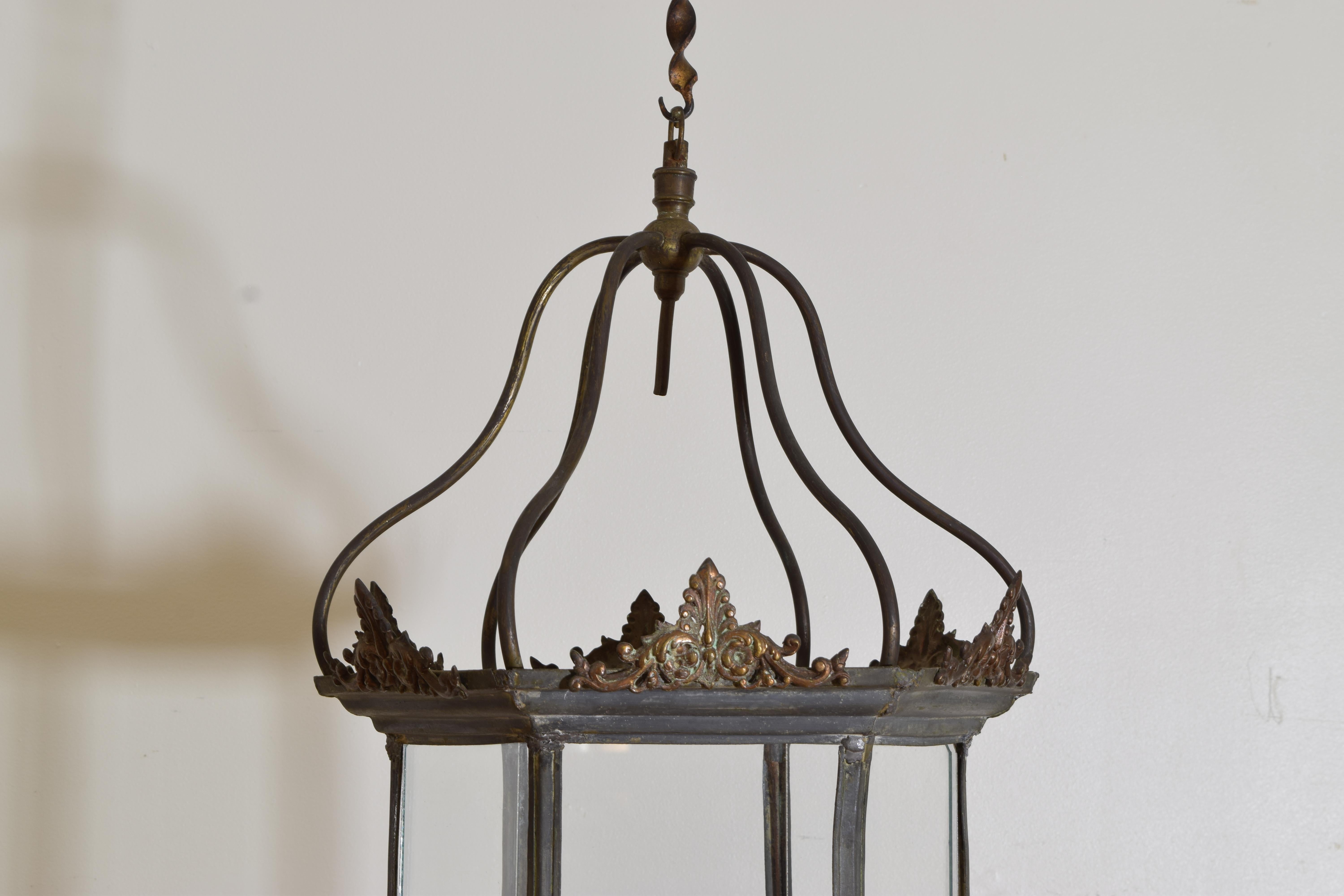 Italian Brass and Metal Hexagonal Lantern, 2nd quarter 19th century For Sale 1