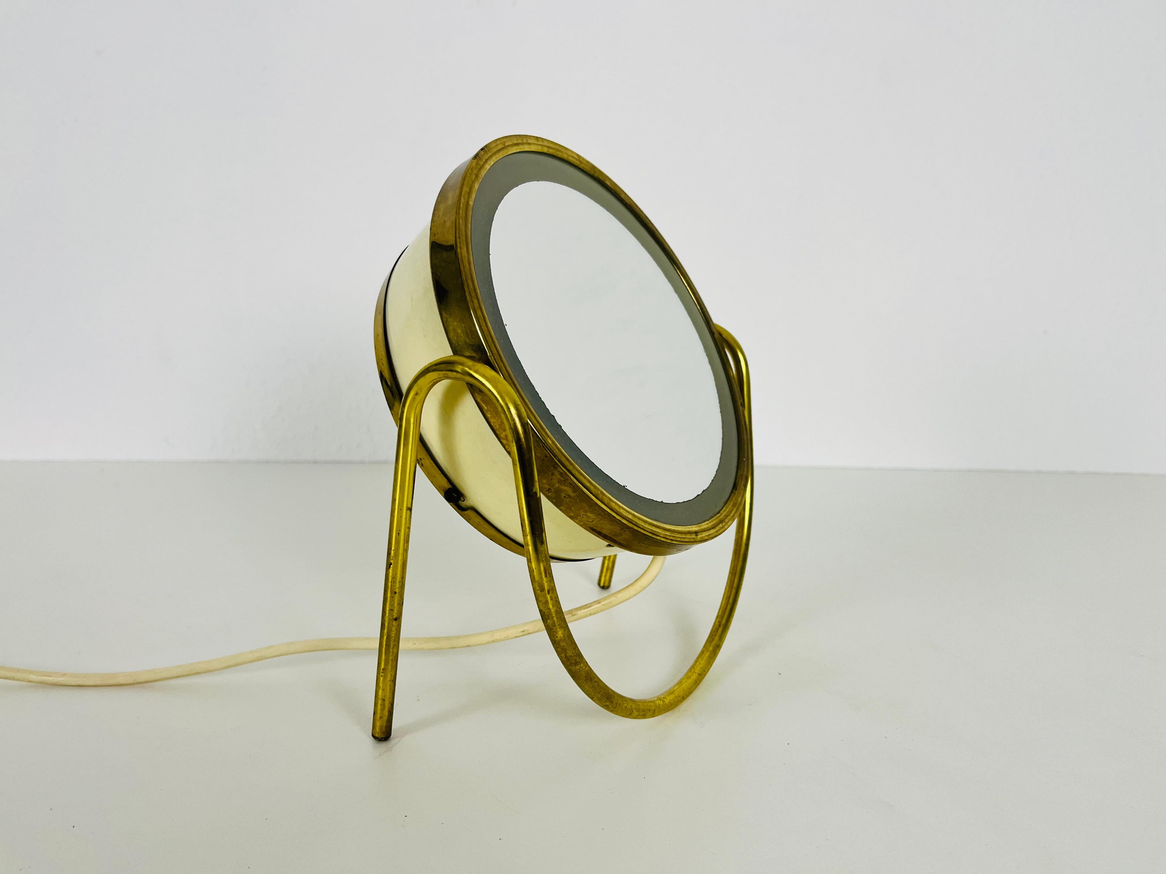Mid-Century Modern Italian Brass and Metal Table Mirror, 1960s, Italy For Sale