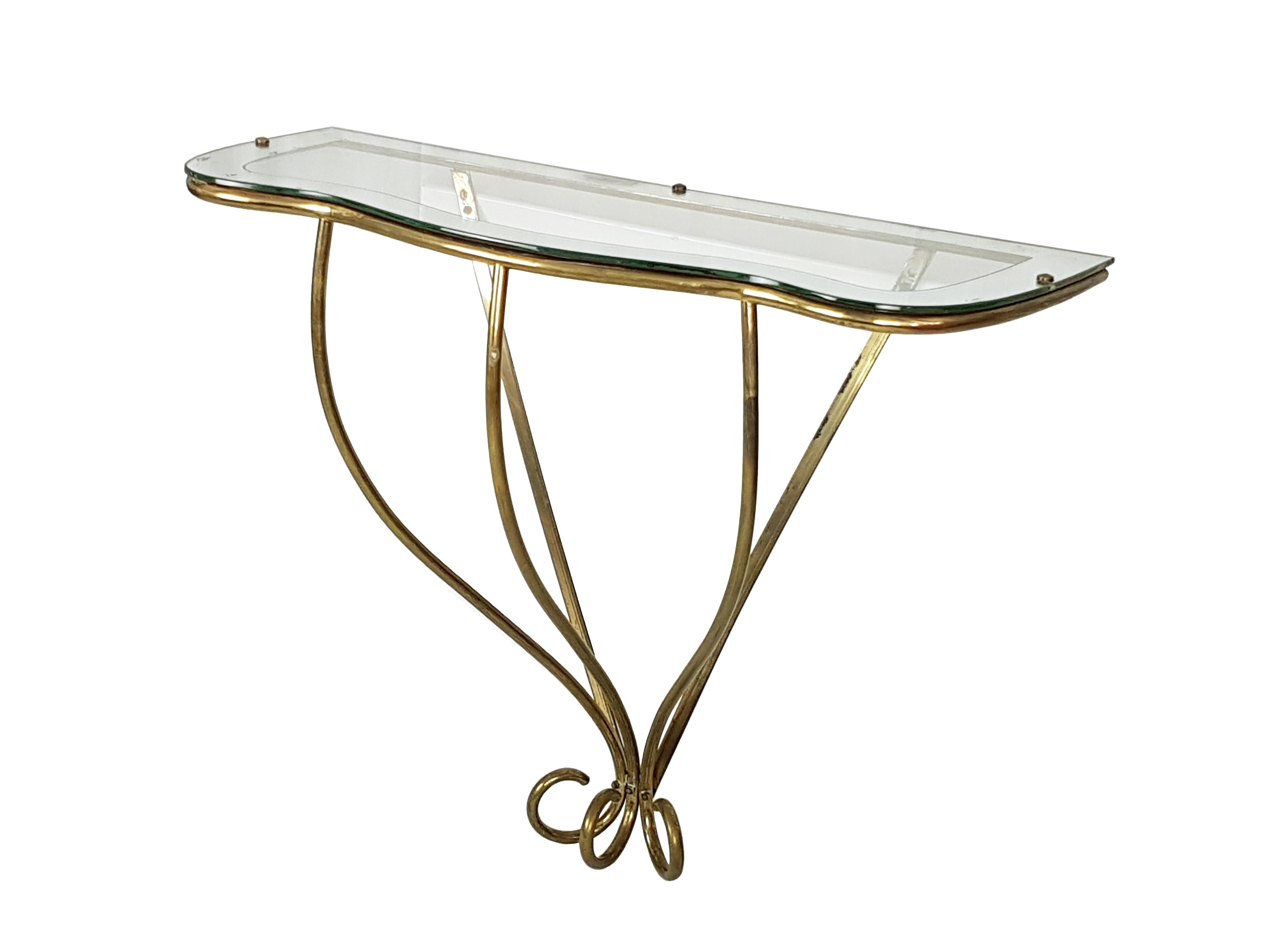 Italian Brass and Mirrored Glass 1950s Wall Console 5