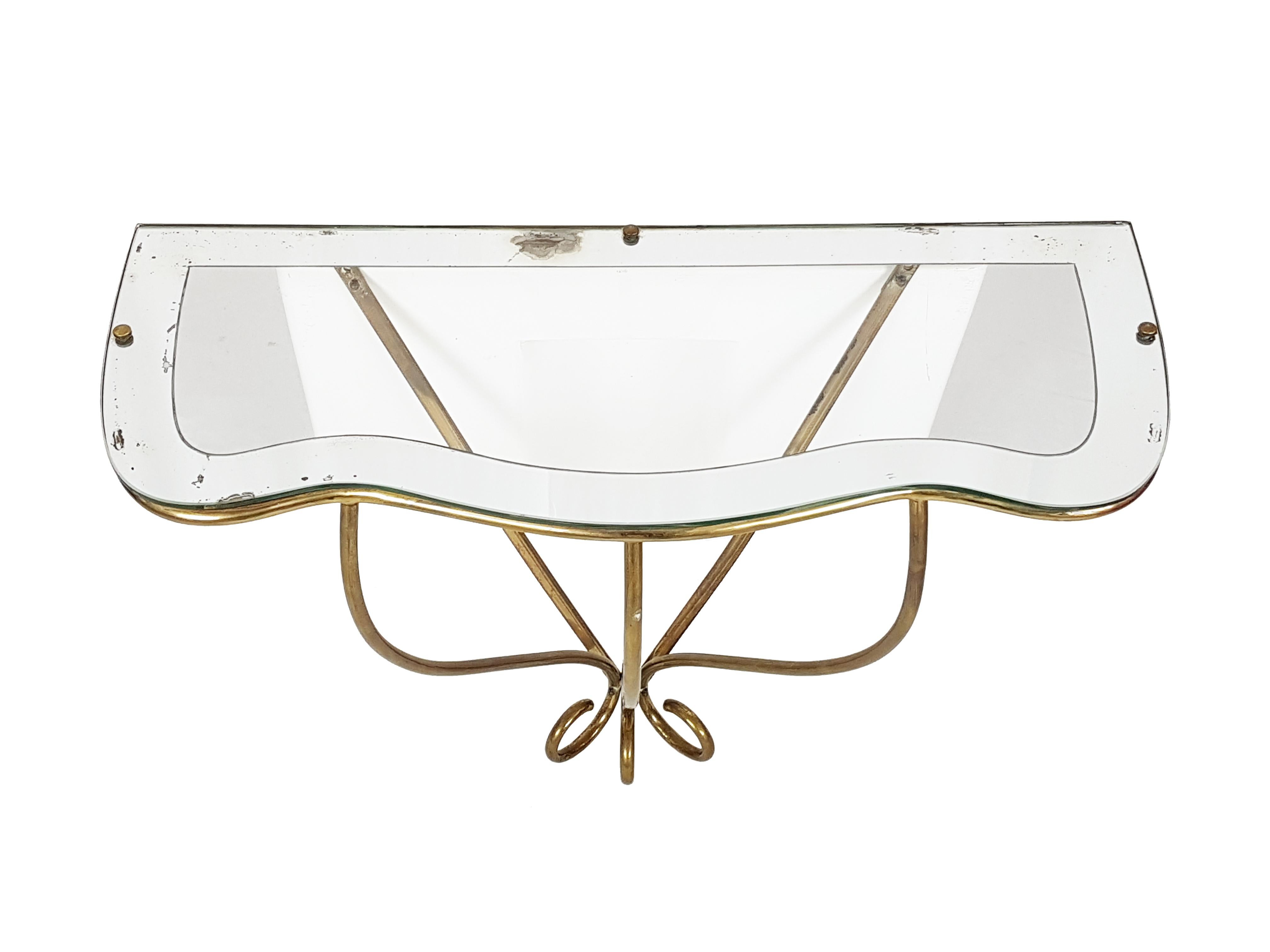 Italian Brass and Mirrored Glass 1950s Wall Console In Good Condition In Varese, Lombardia