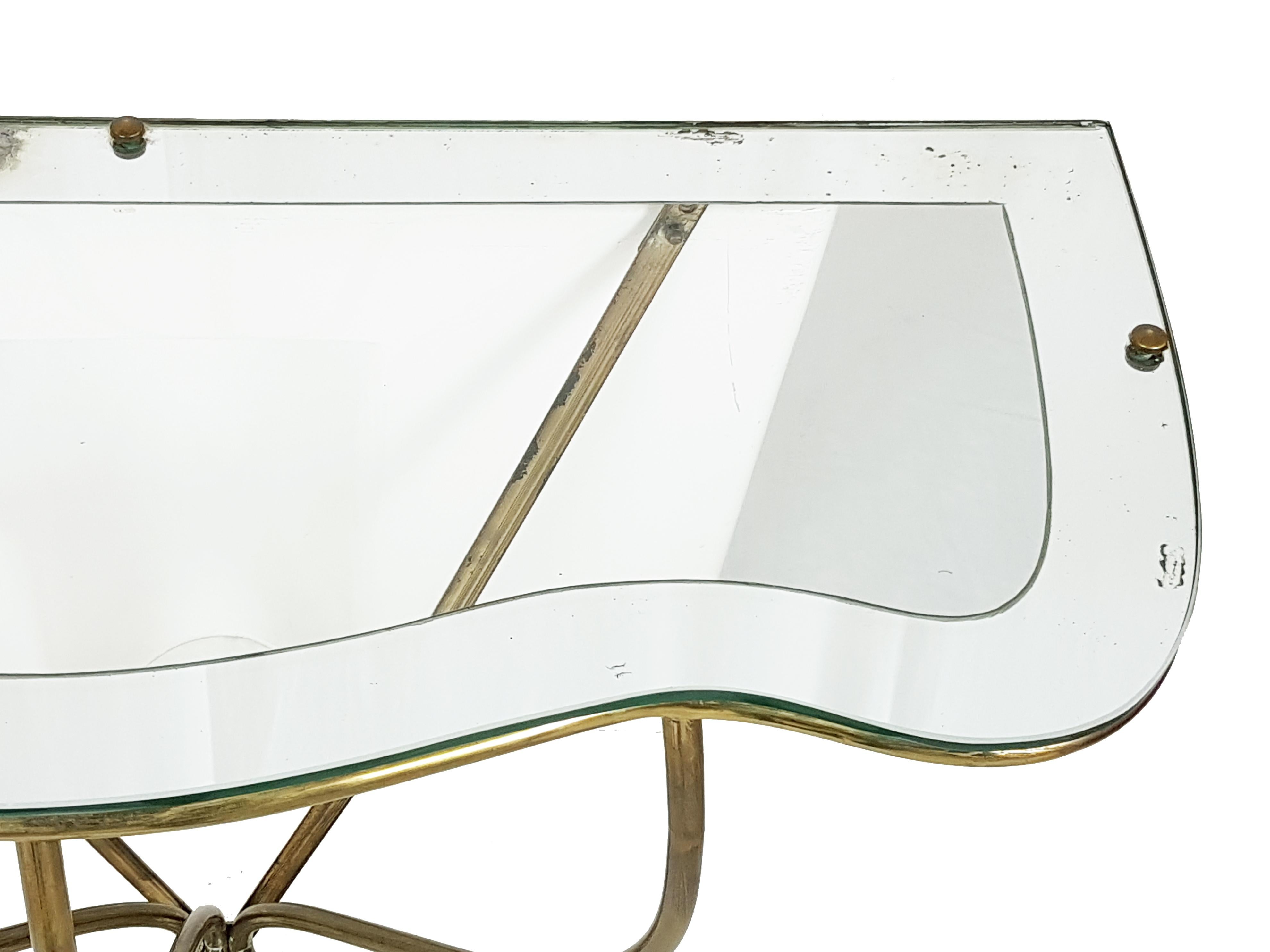 Italian Brass and Mirrored Glass 1950s Wall Console 1