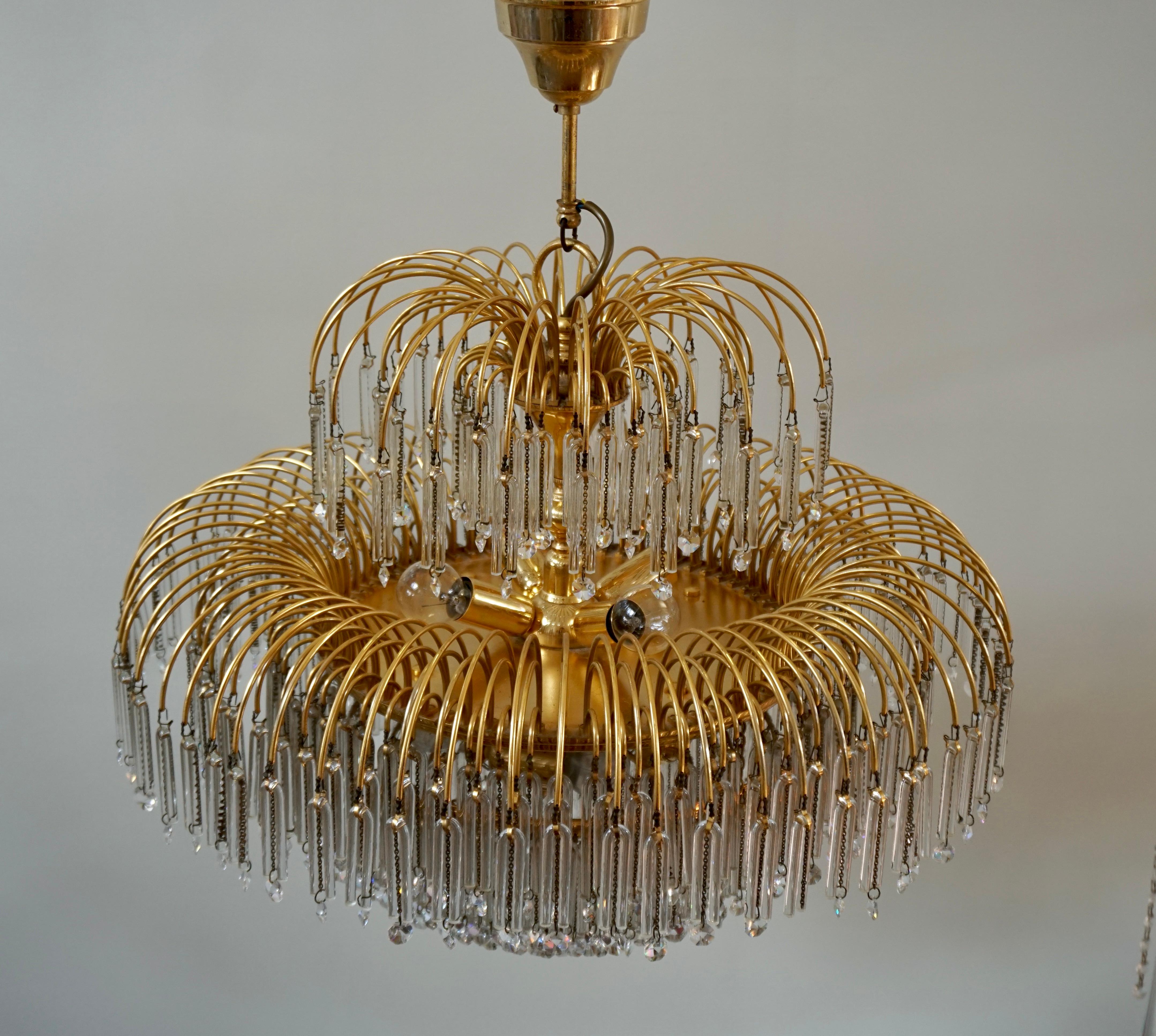 Italian Brass and Murano Crystal Glass Chandelier For Sale 4