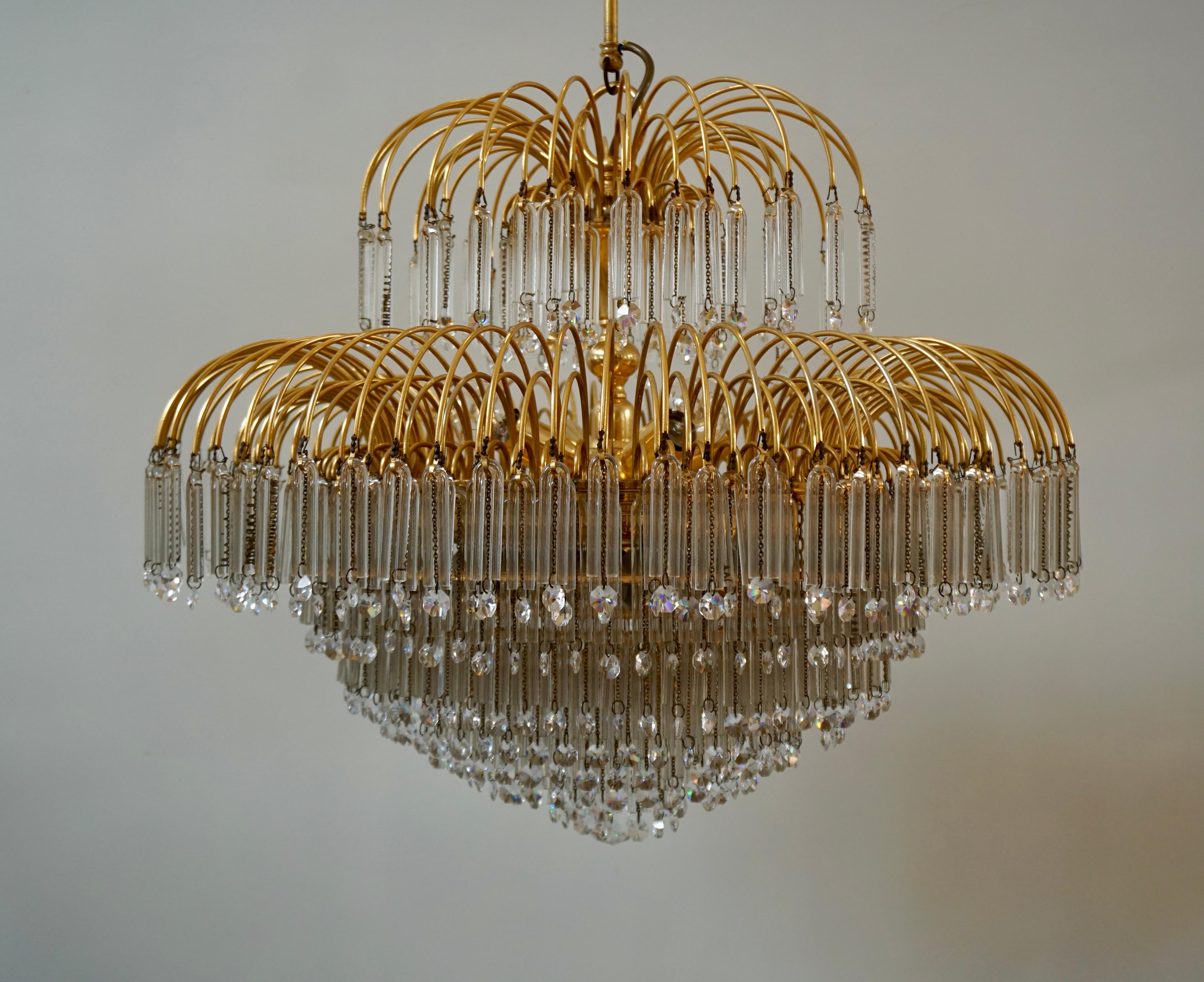 Italian Brass and Murano Crystal Glass Chandelier For Sale 5