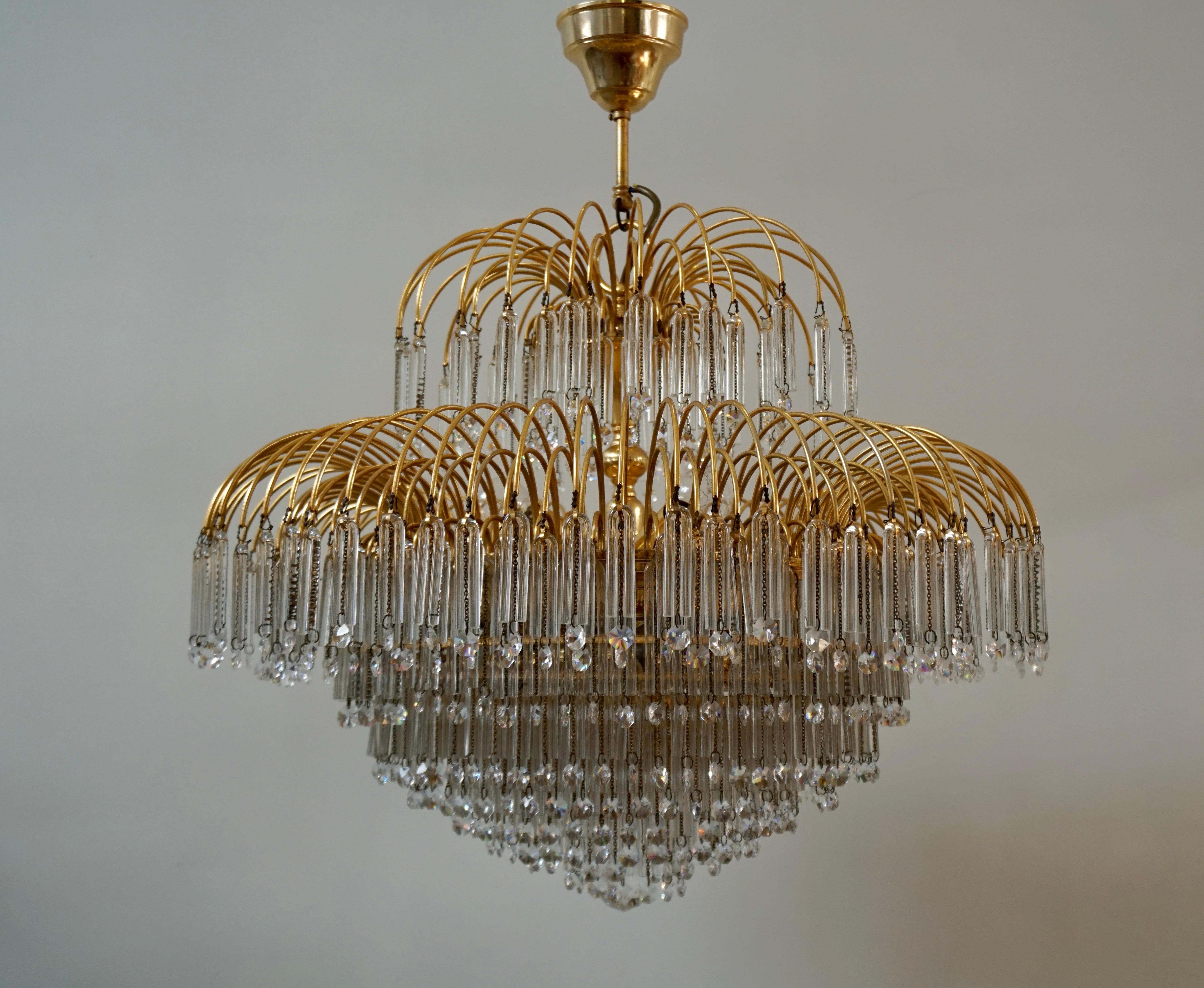 Italian Brass and Murano Crystal Glass Chandelier For Sale 6