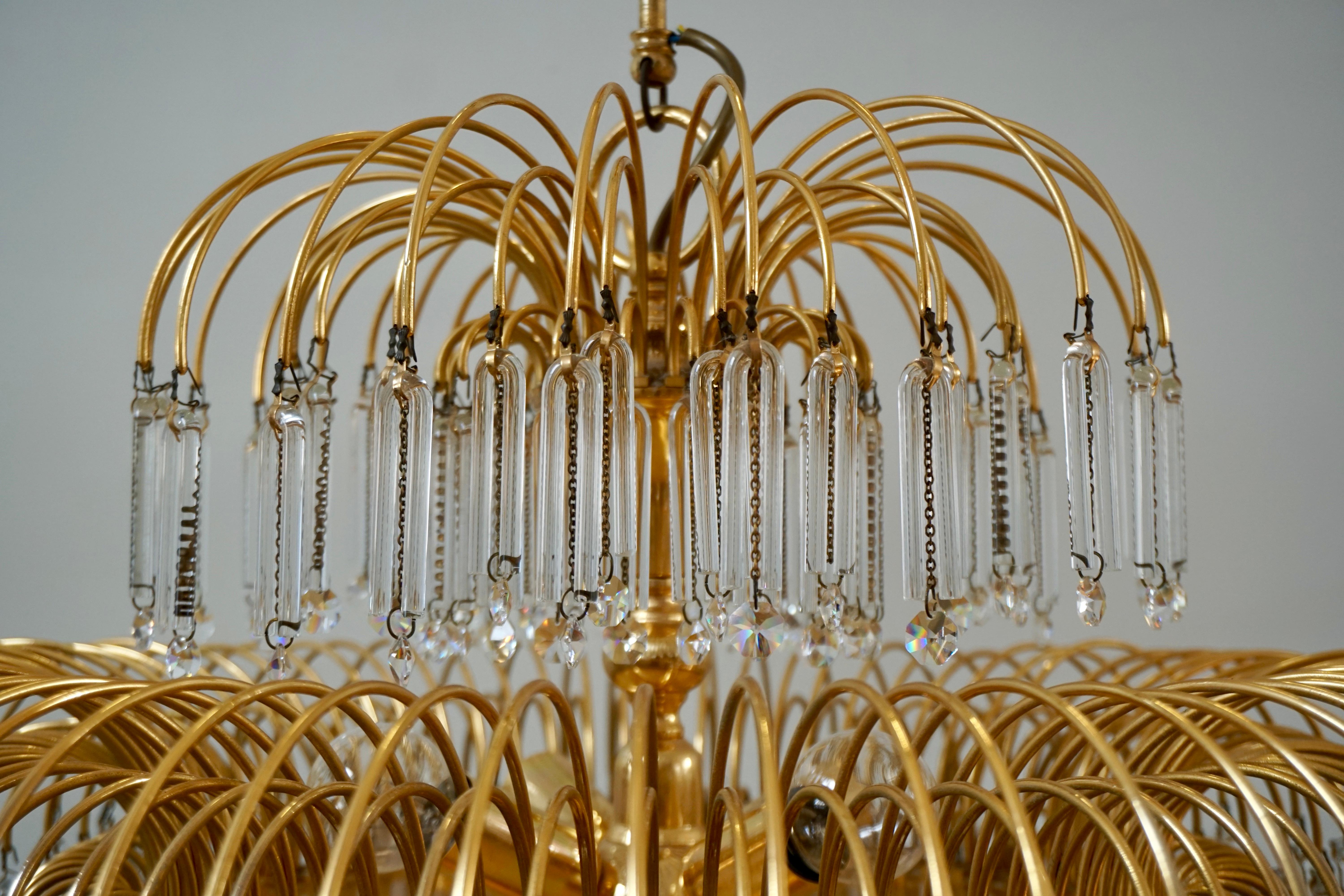 Italian Brass and Murano Crystal Glass Chandelier For Sale 7