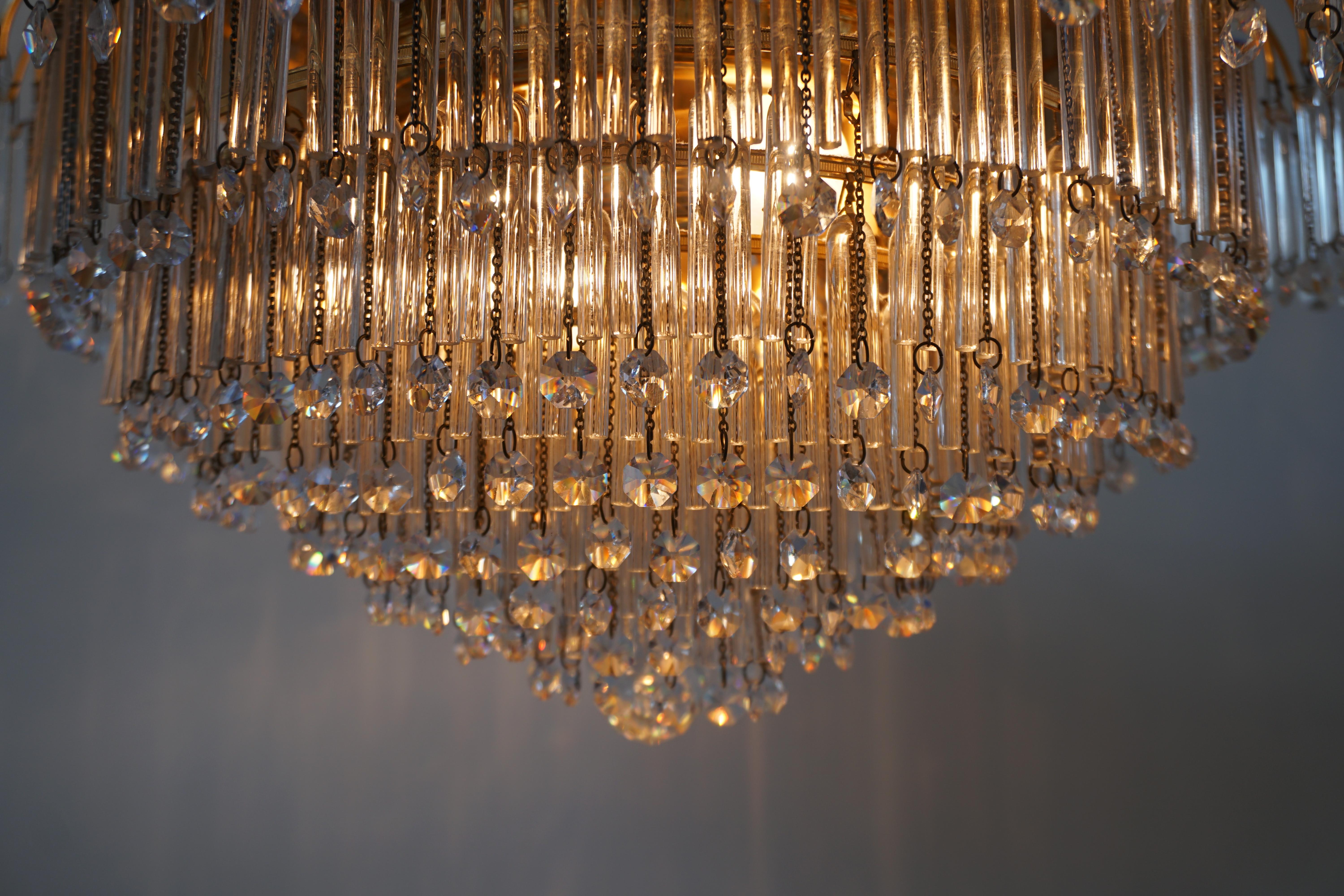 Italian Brass and Murano Crystal Glass Chandelier For Sale 8