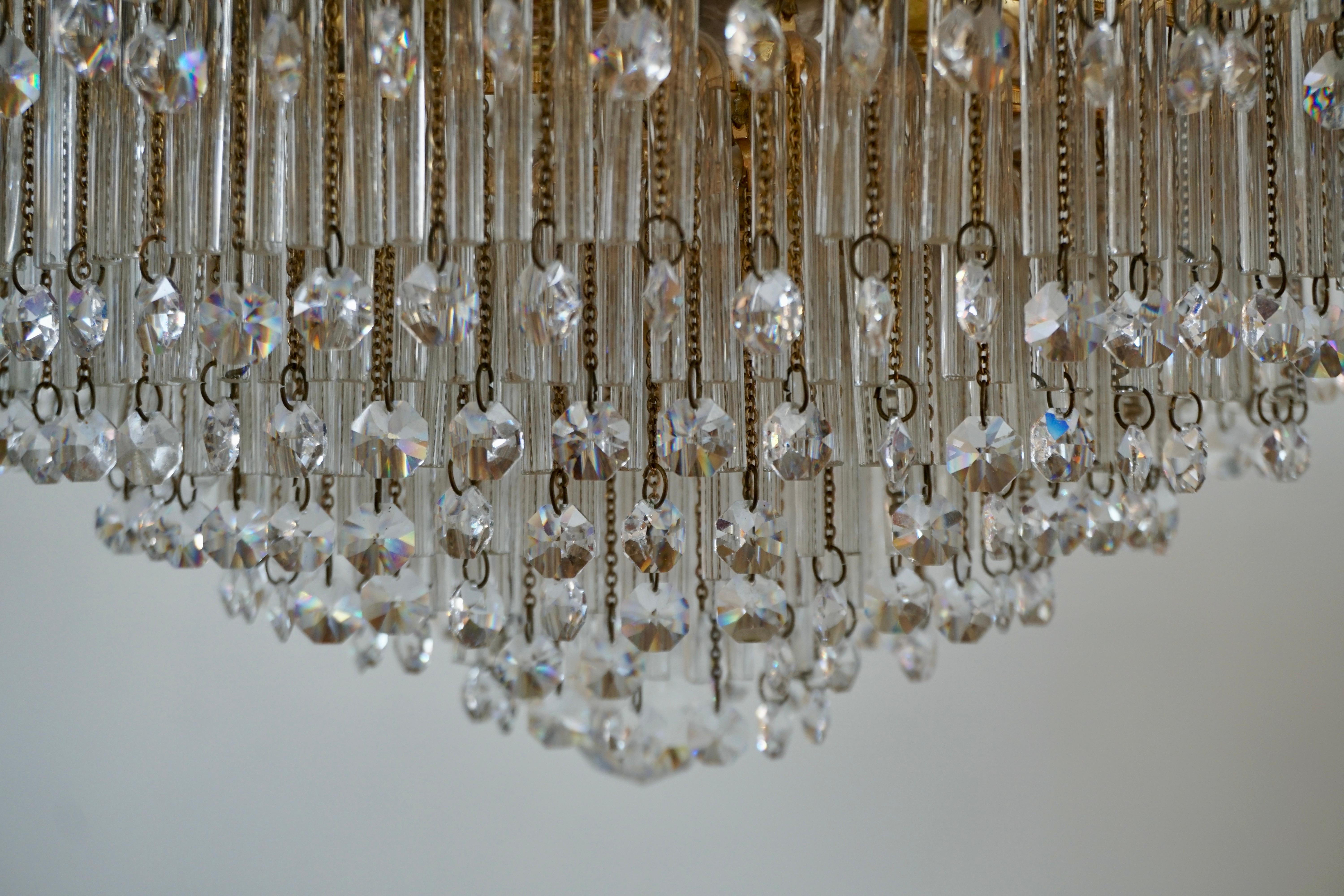 Italian Brass and Murano Crystal Glass Chandelier For Sale 9
