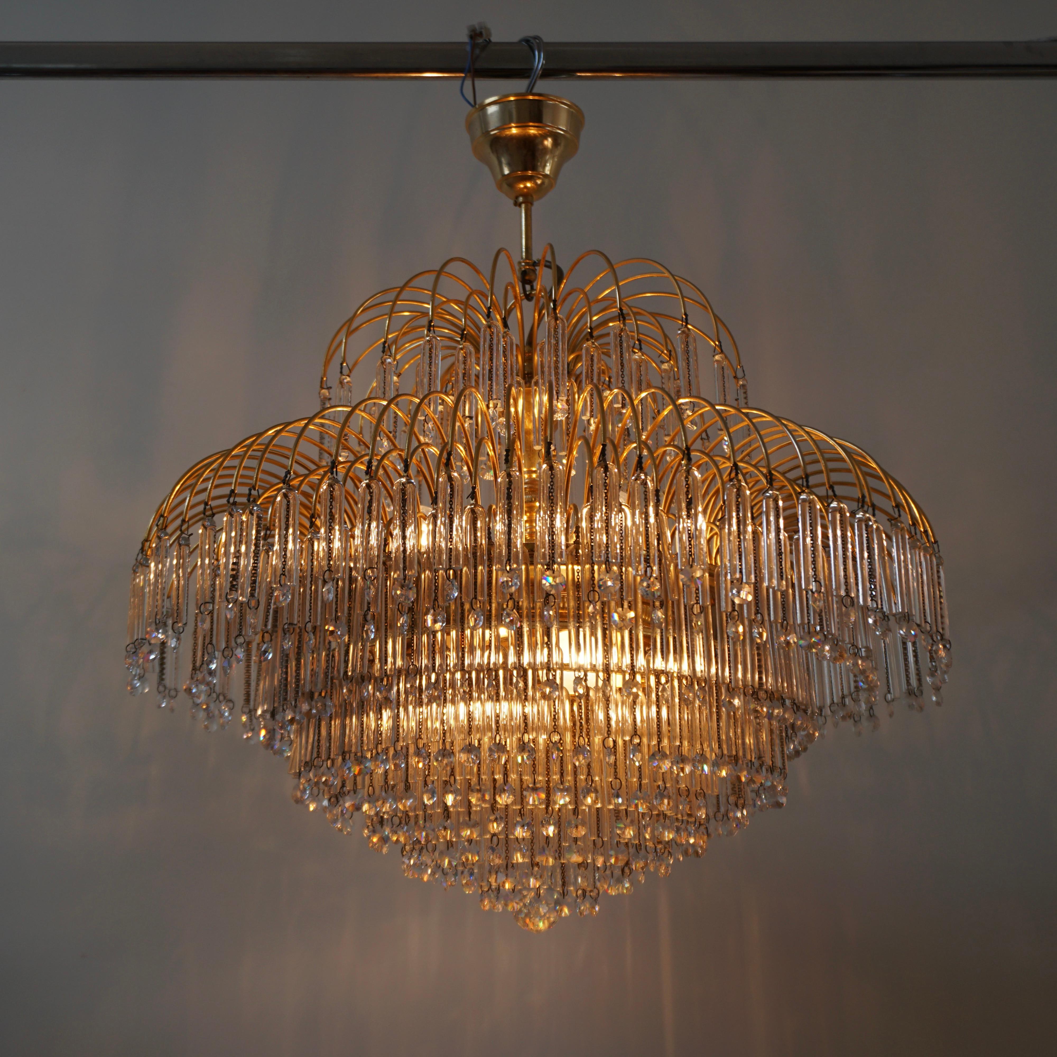 20th Century Italian Brass and Murano Crystal Glass Chandelier For Sale