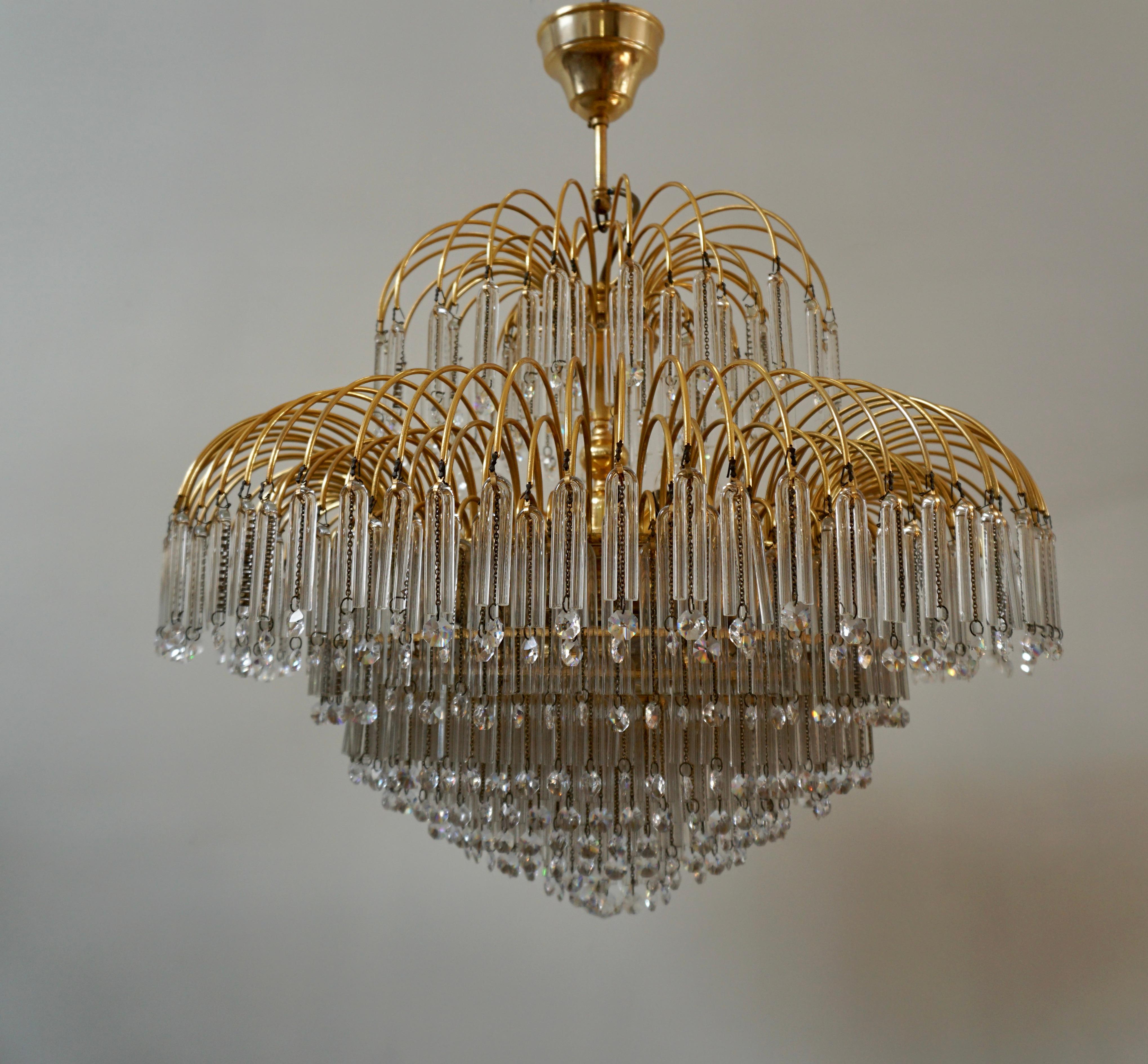 Italian Brass and Murano Crystal Glass Chandelier For Sale 1