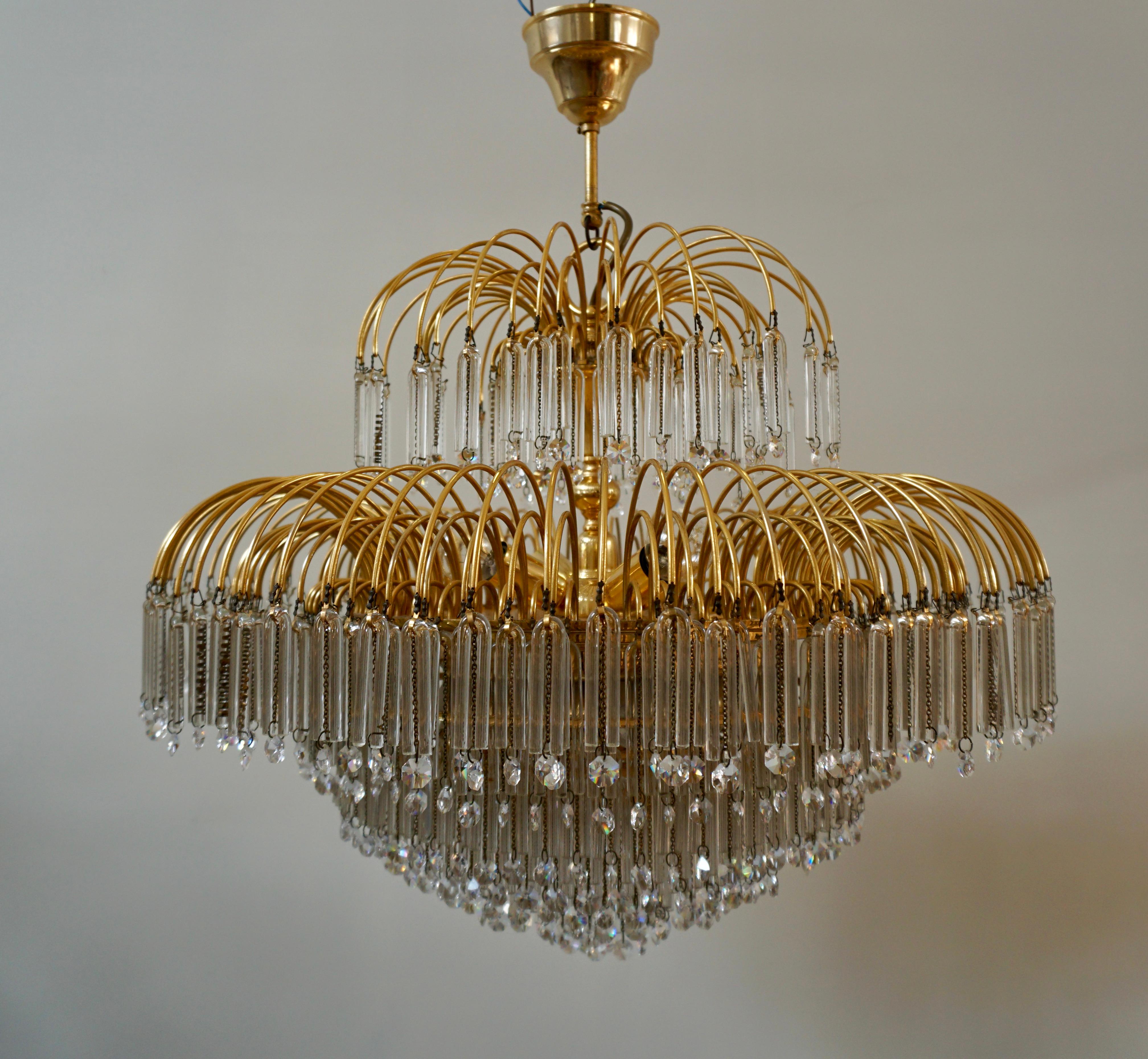 Italian Brass and Murano Crystal Glass Chandelier For Sale 2
