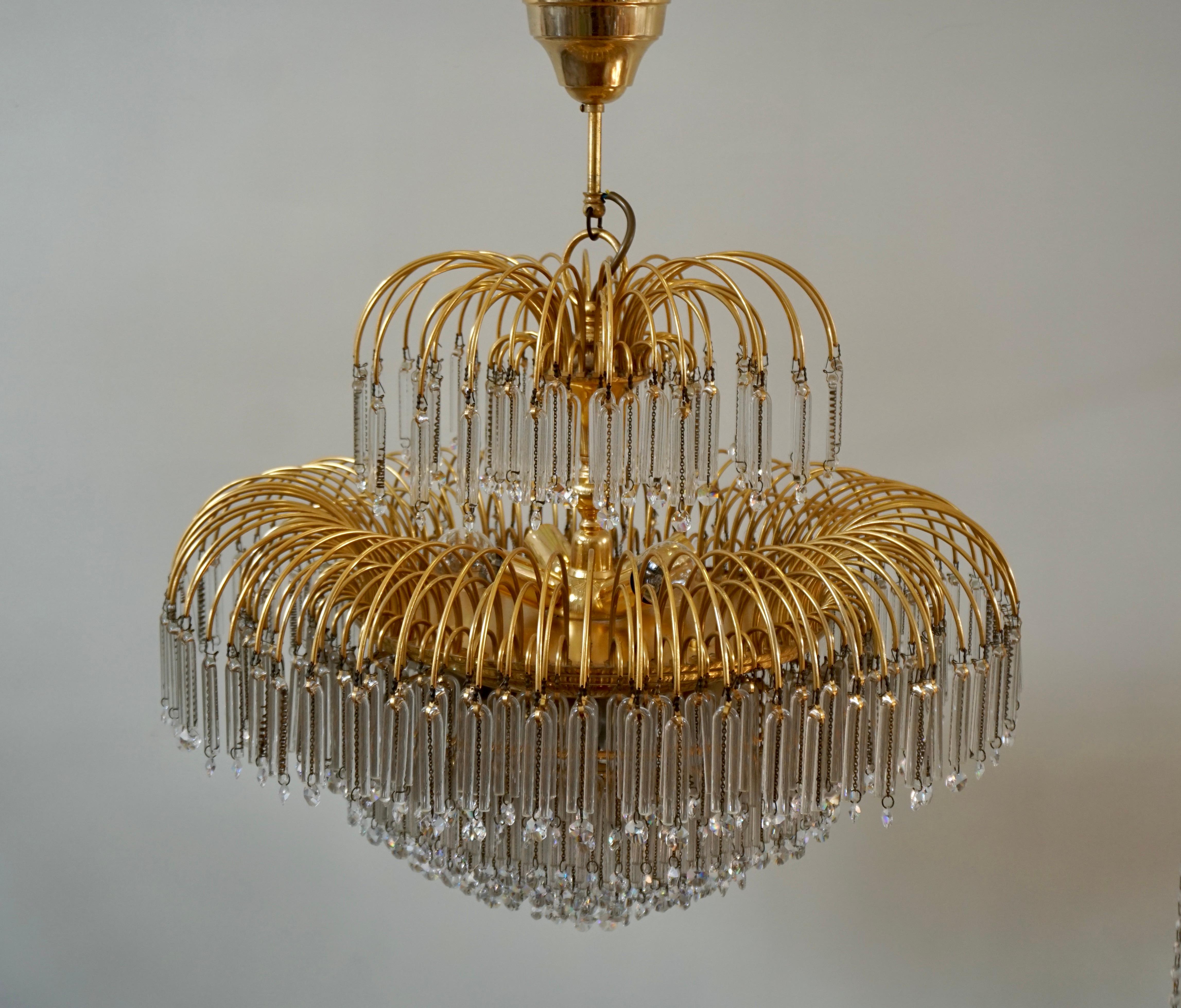 Italian Brass and Murano Crystal Glass Chandelier For Sale 3