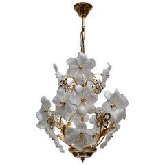 Italian Brass and Murano Glass Flower and Butterfly Chandelier