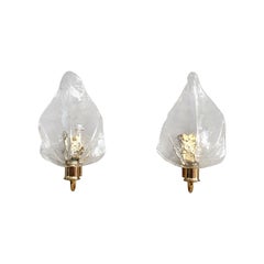 Italian Brass and Murano Glass Leaves Wall Lights, 1990s