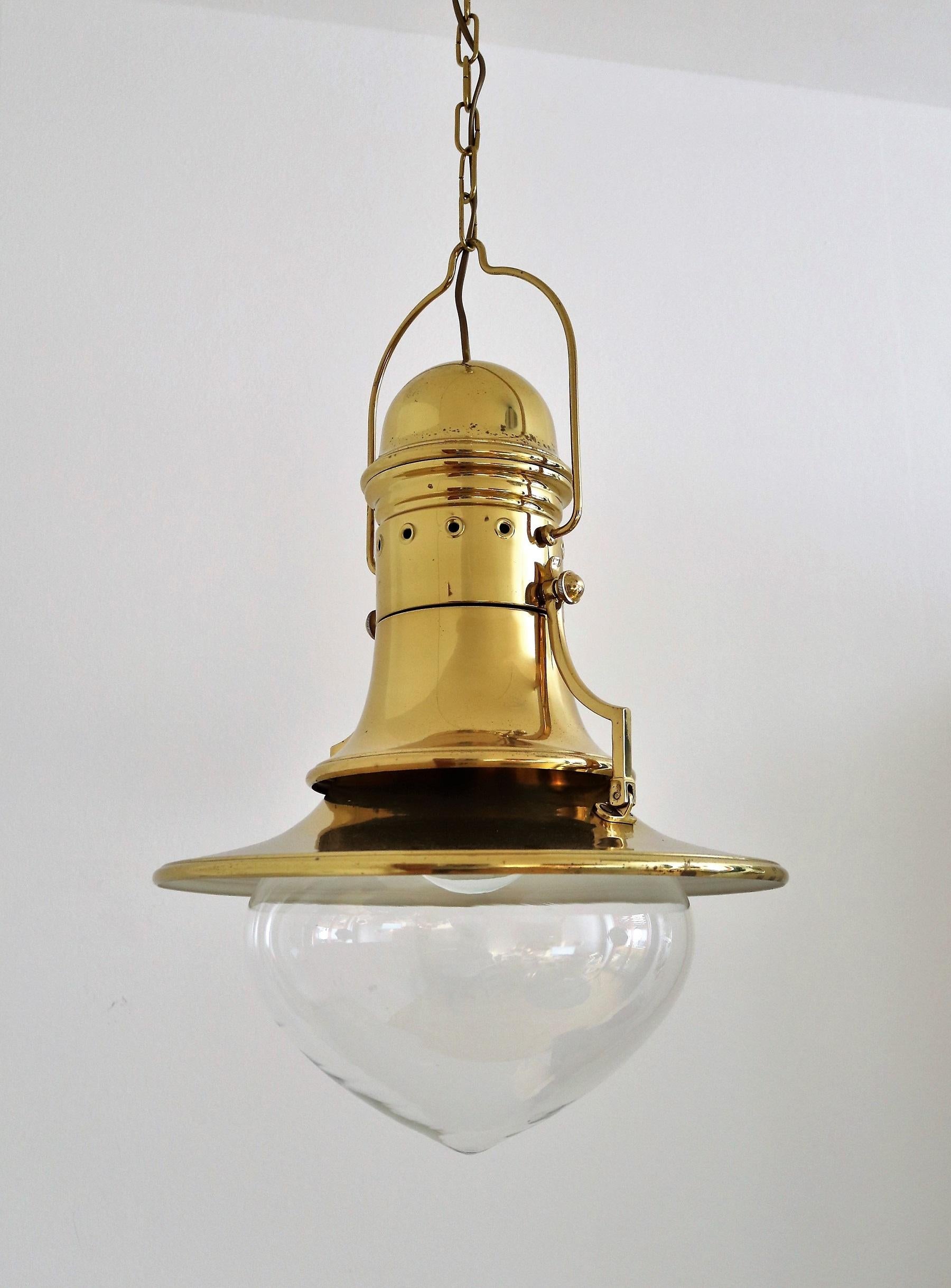 Italian Brass and Murano Glass Pendant Lamp or Lantern in Nautical Style, 1970s 10