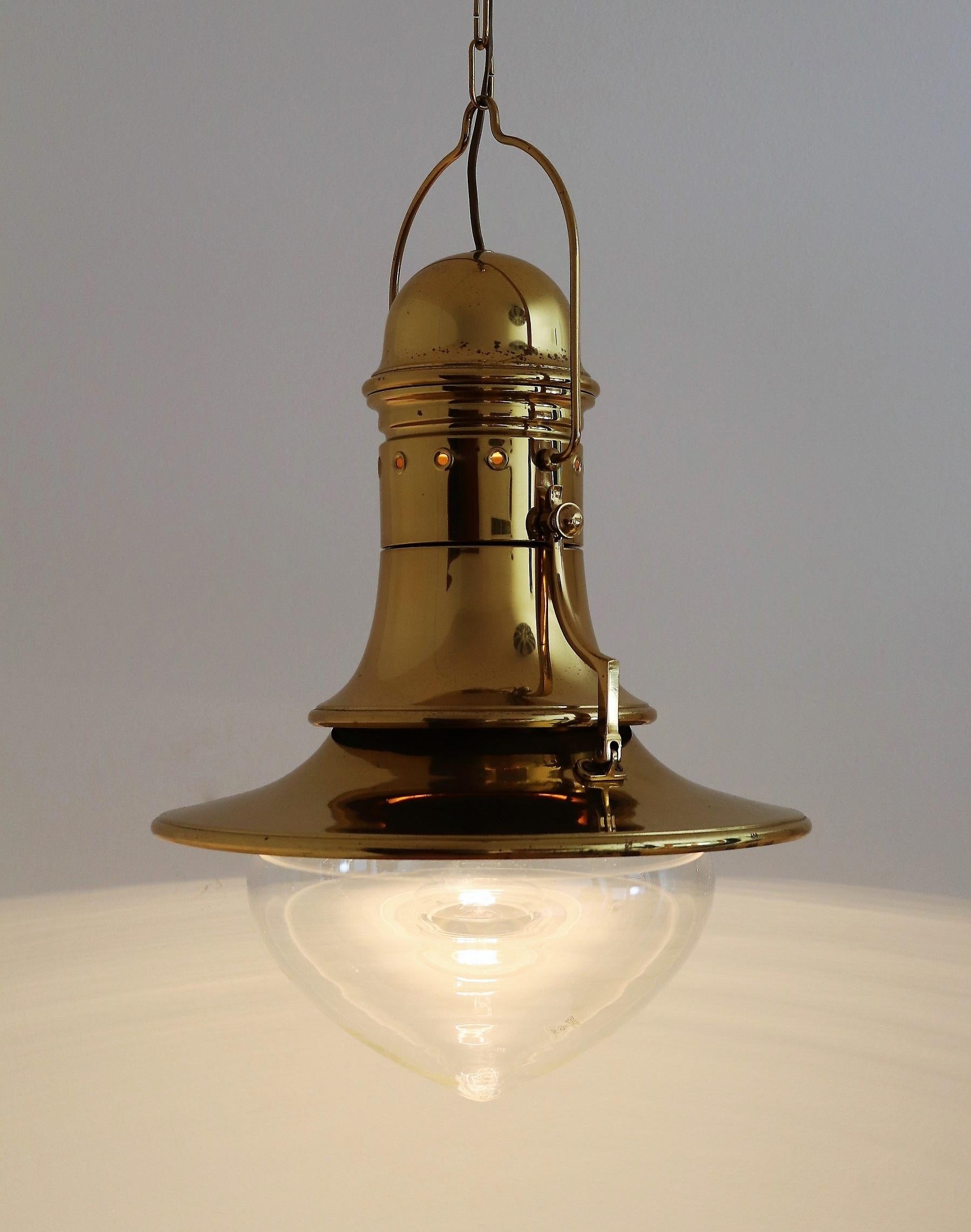 Italian Brass and Murano Glass Pendant Lamp or Lantern in Nautical Style, 1970s 11
