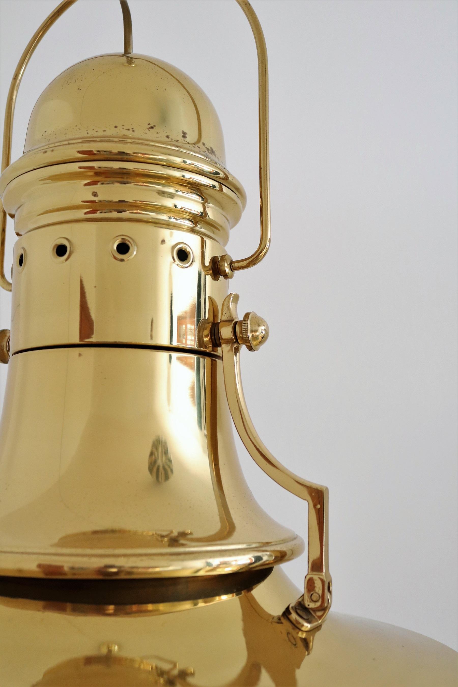 Mid-Century Modern Italian Brass and Murano Glass Pendant Lamp or Lantern in Nautical Style, 1970s