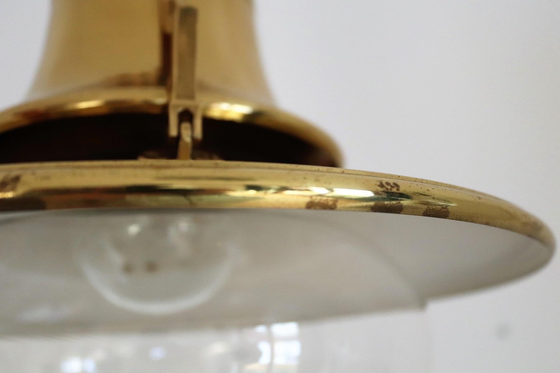 Late 20th Century Italian Brass and Murano Glass Pendant Lamp or Lantern in Nautical Style, 1970s
