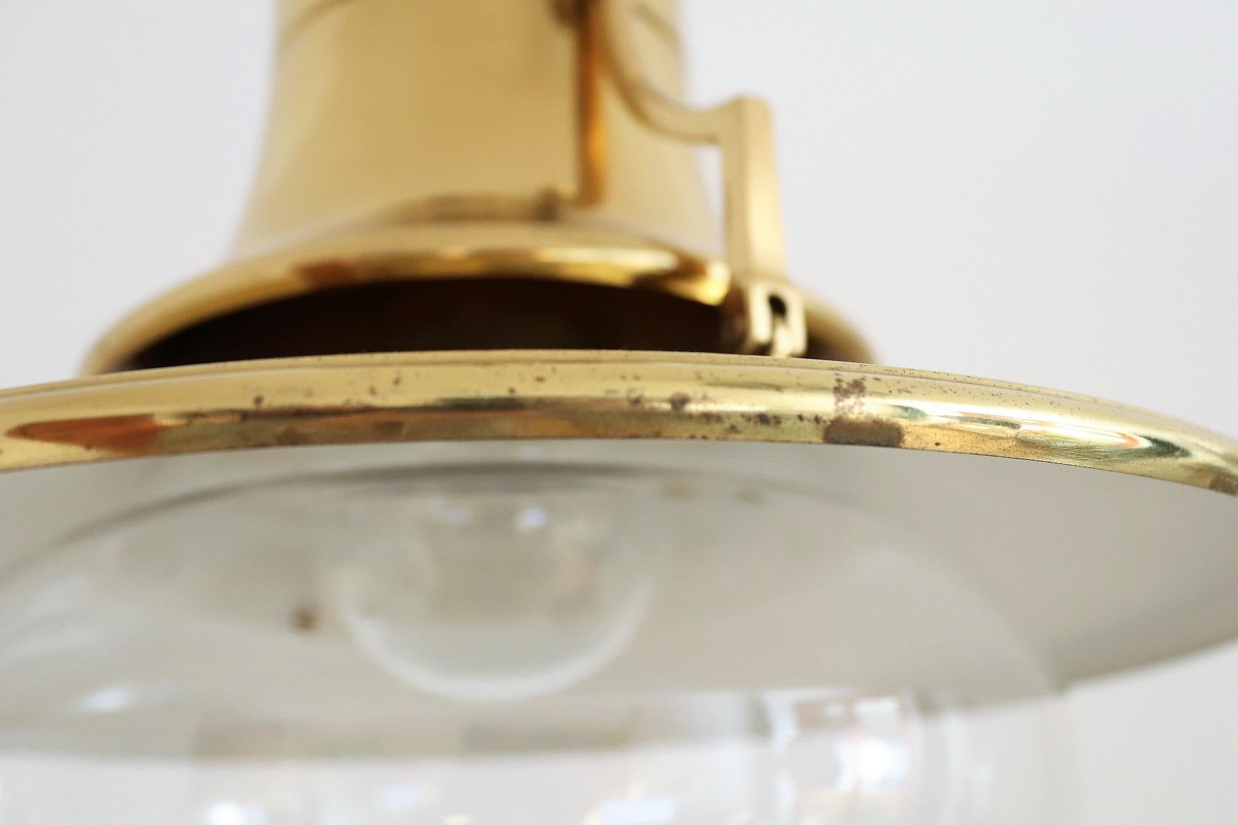 Italian Brass and Murano Glass Pendant Lamp or Lantern in Nautical Style, 1970s 1
