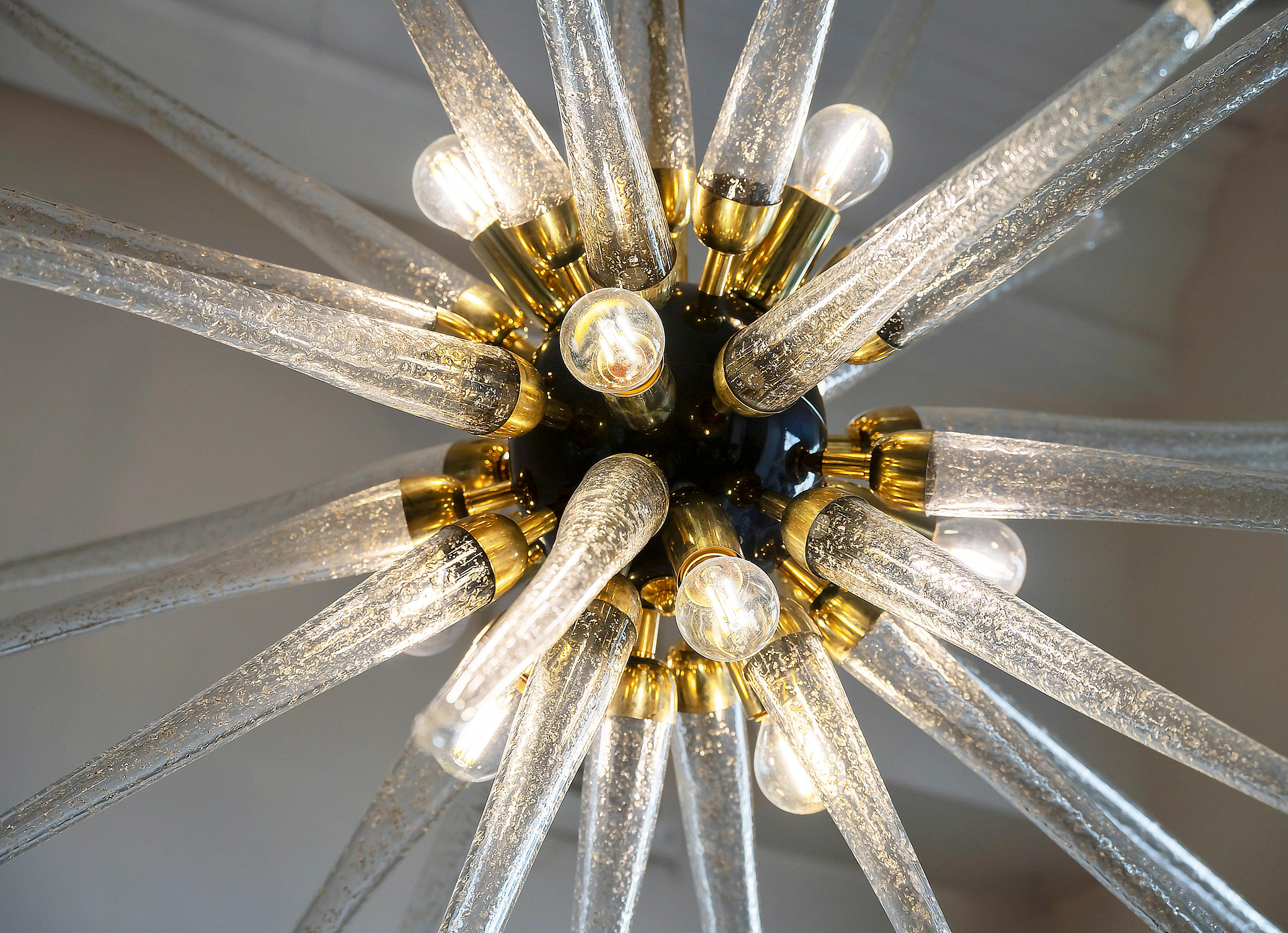 Hand-Crafted Italian Brass And Murano Glass Sputnik Chandelier