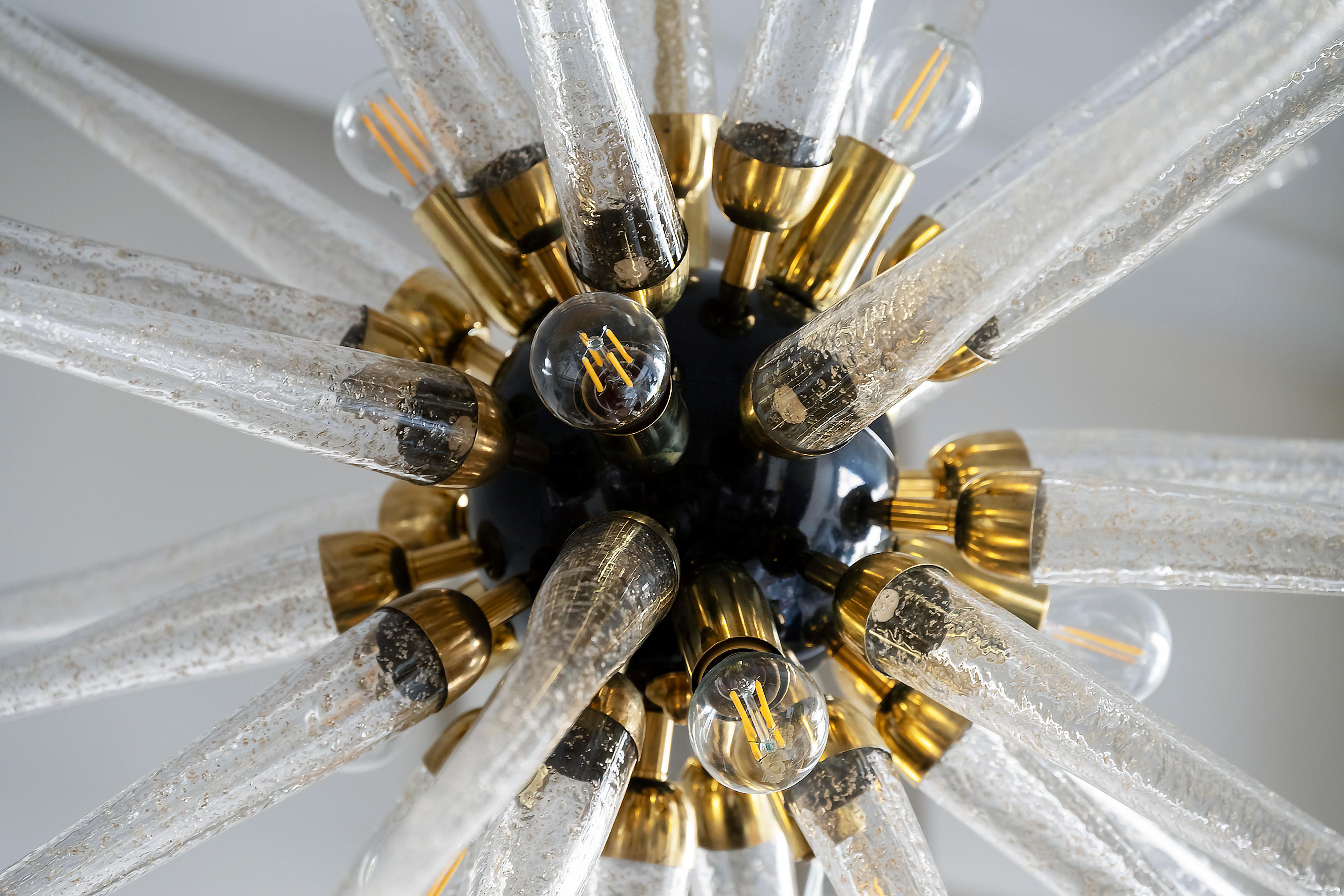 20th Century Italian Brass And Murano Glass Sputnik Chandelier