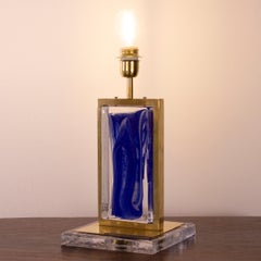 Italian Brass and Murano Glass Table Lamp, Handcrafted late XX century