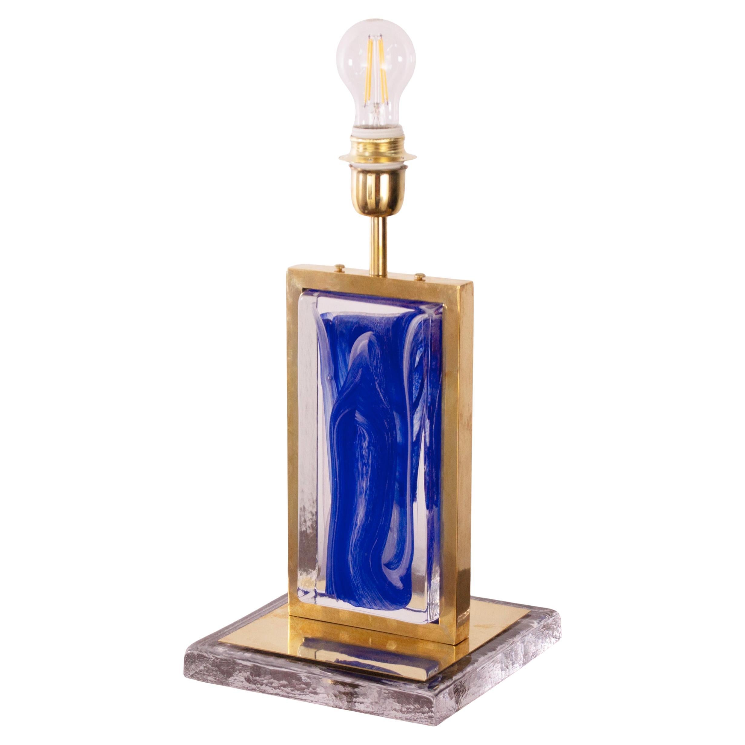 Italian Brass and Murano Glass Table Lamp, Handcrafted late XX century