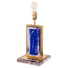 Vintage Italian Brass and Murano Glass Table Lamp, Handcrafted late XX century