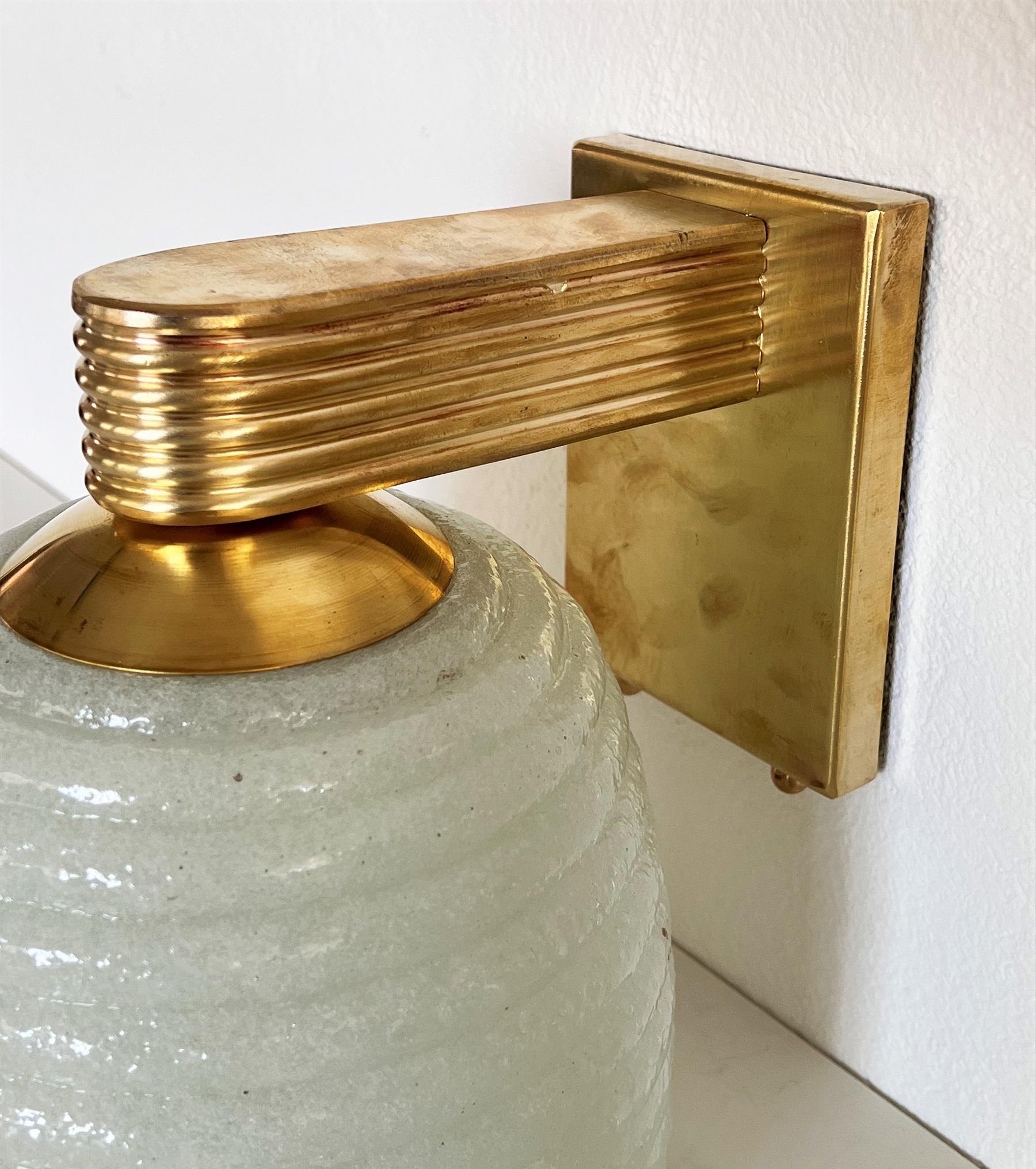 Italian Brass and Murano Glass Wall Lights or Sconces in Art Deco Style, 1970s 5