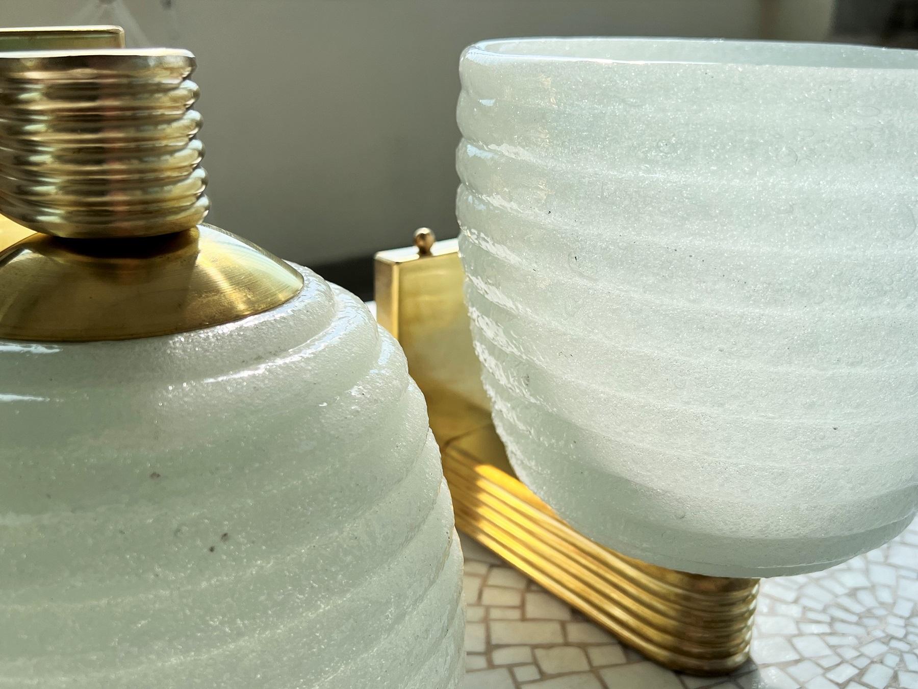 Italian Brass and Murano Glass Wall Lights or Sconces in Art Deco Style, 1970s 12