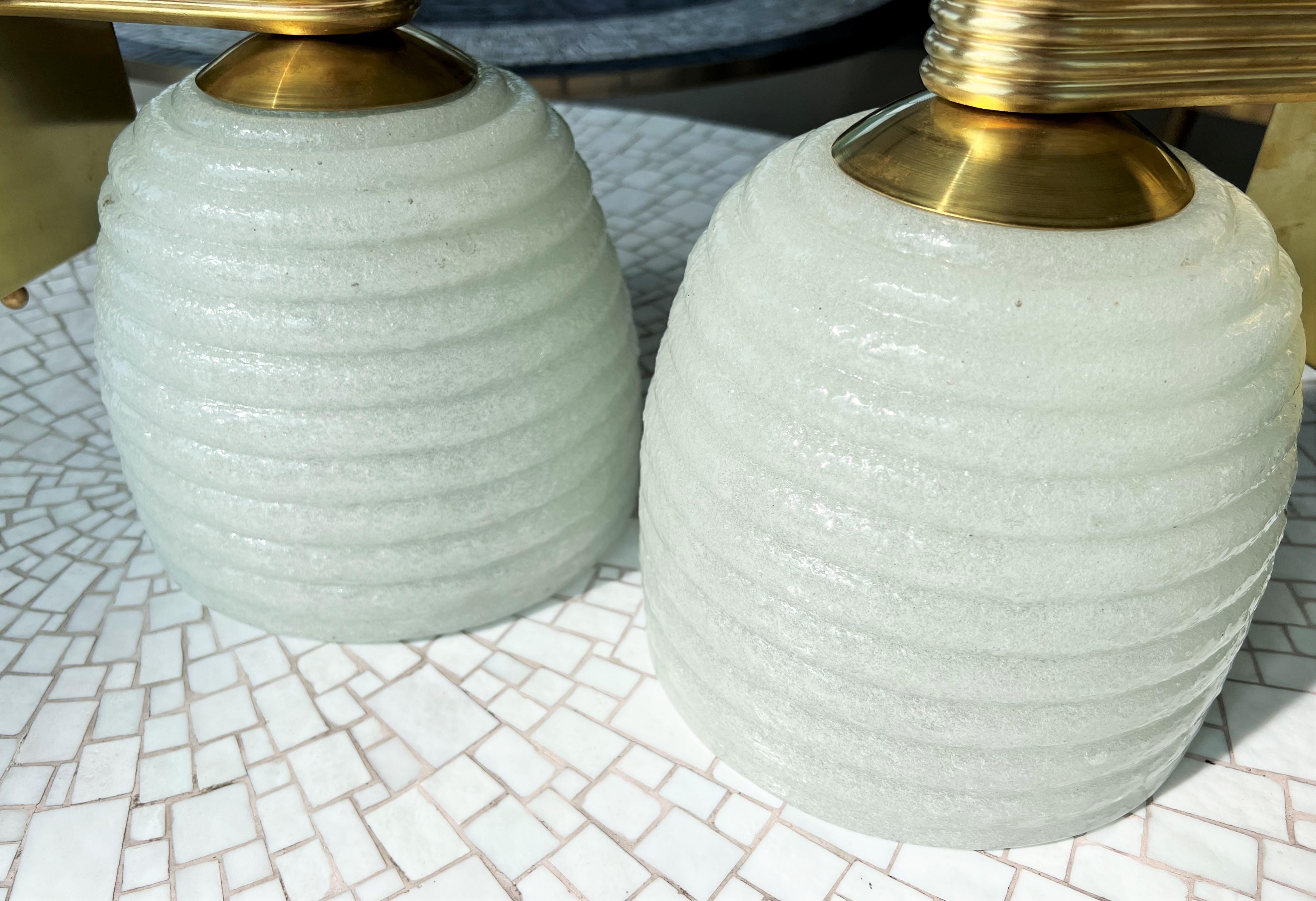 Italian Brass and Murano Glass Wall Lights or Sconces in Art Deco Style, 1970s 14