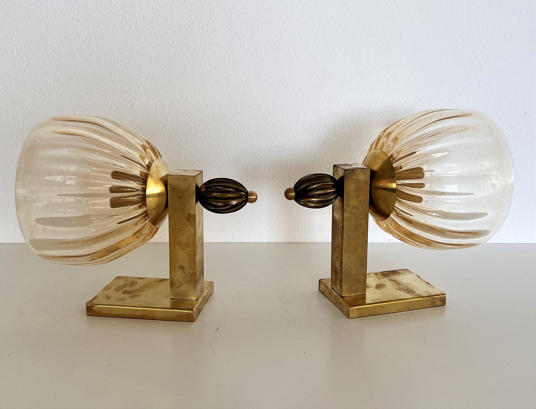 Italian Brass and Murano Glass Wall Lights or Sconces in Art Deco Style, 1990s 5