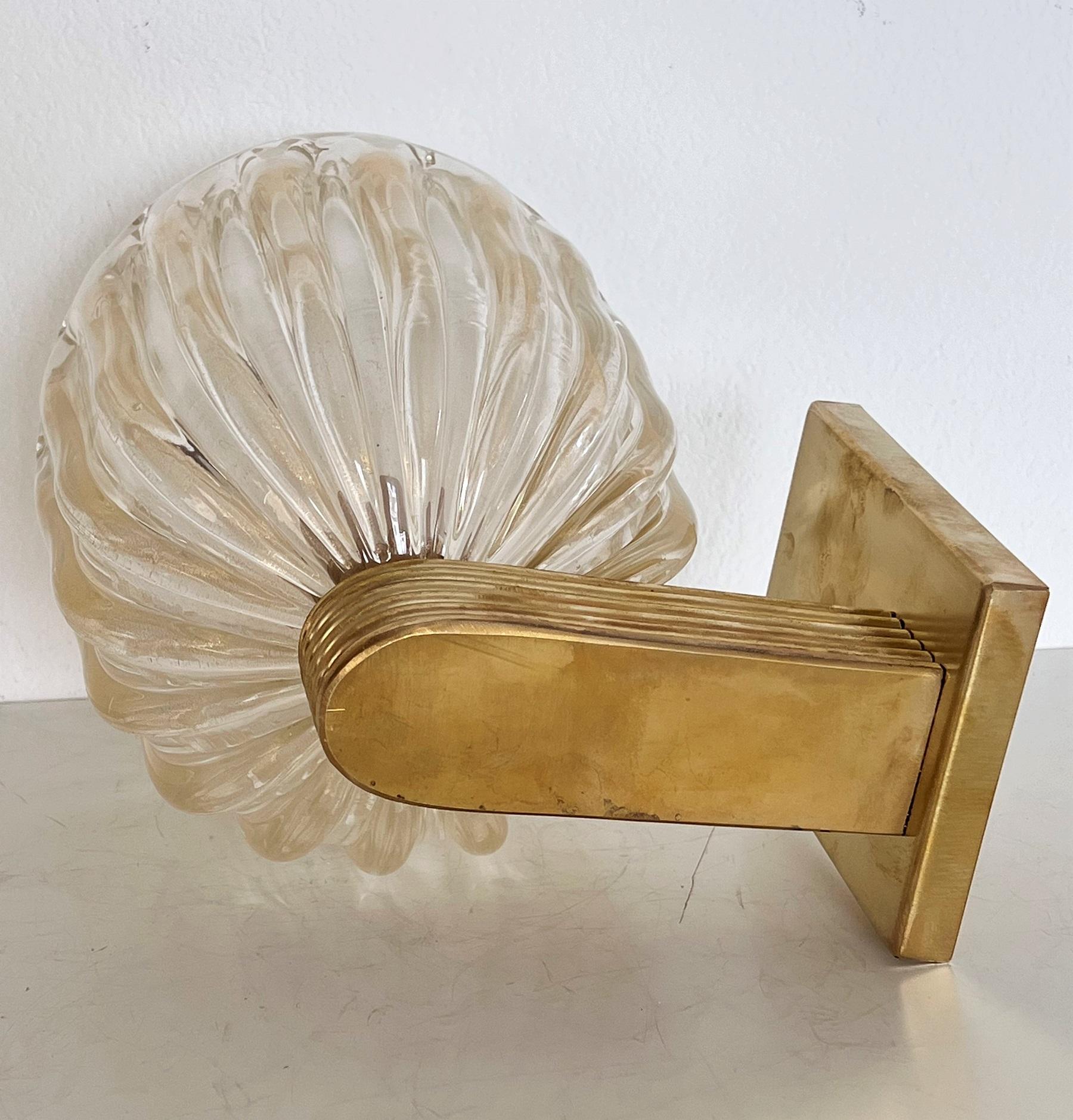 Italian Brass and Murano Glass Wall Light or Sconce in Art Deco Style, 1990s 5